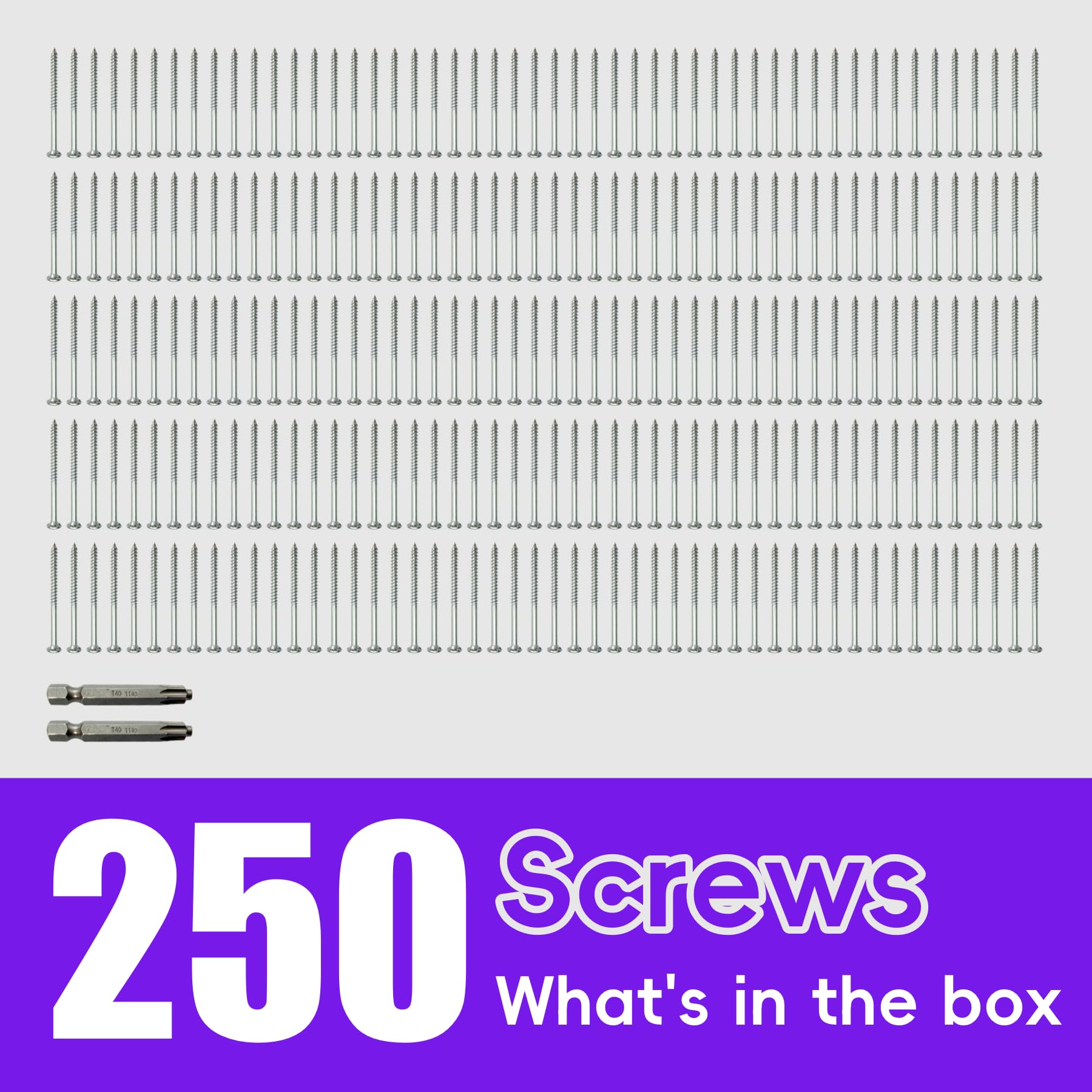 Tornillos de cabeza plana para madera de 5 pulgadas, estrella empotrada, rosca gruesa, paquete de 250 unidades, para bricolaje, carpintería y construcción