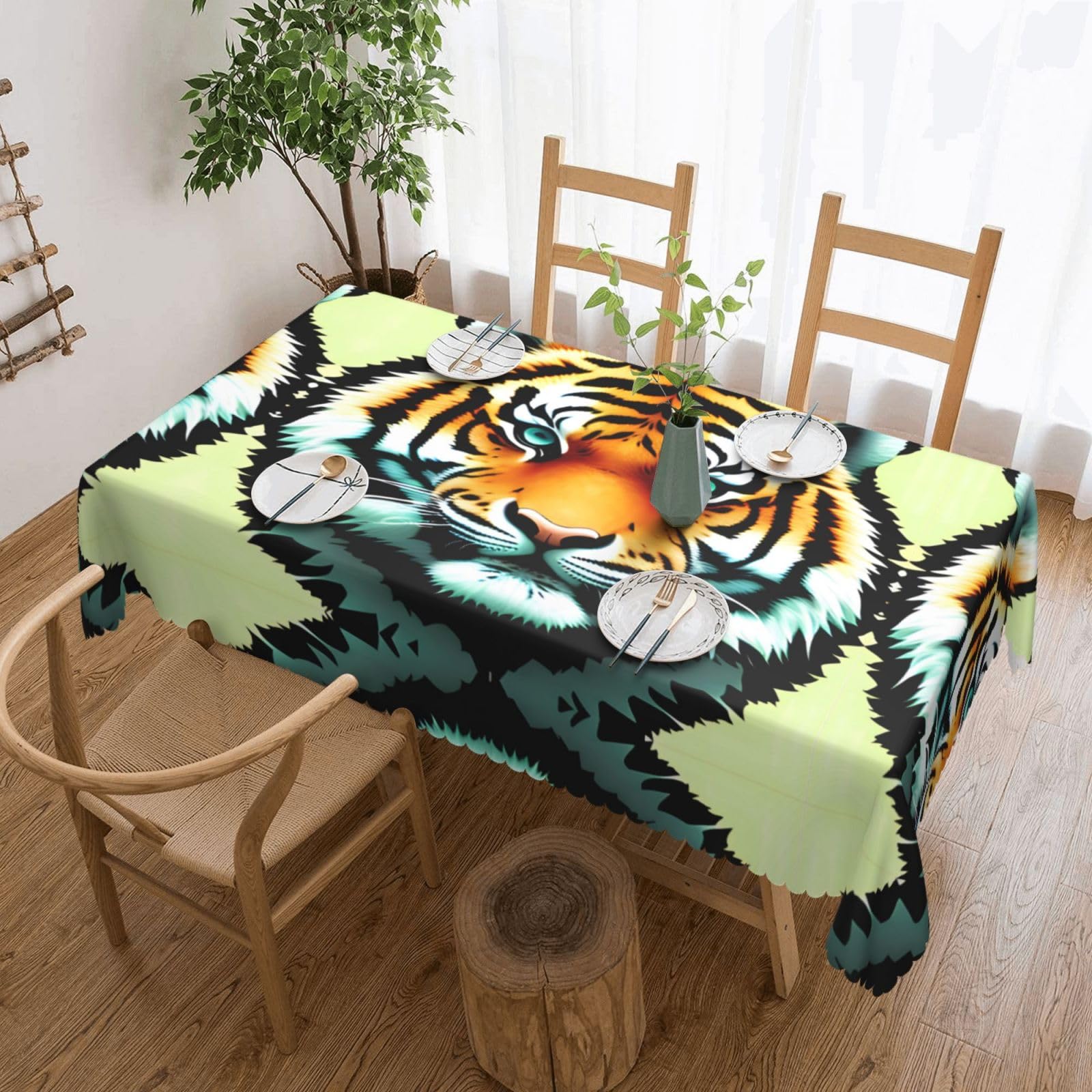 HLSBSSL Little fat tiger head Patterned square lace tablecloth, wrinkle-resistant and durable, suitable for dining tables, parties, etc.