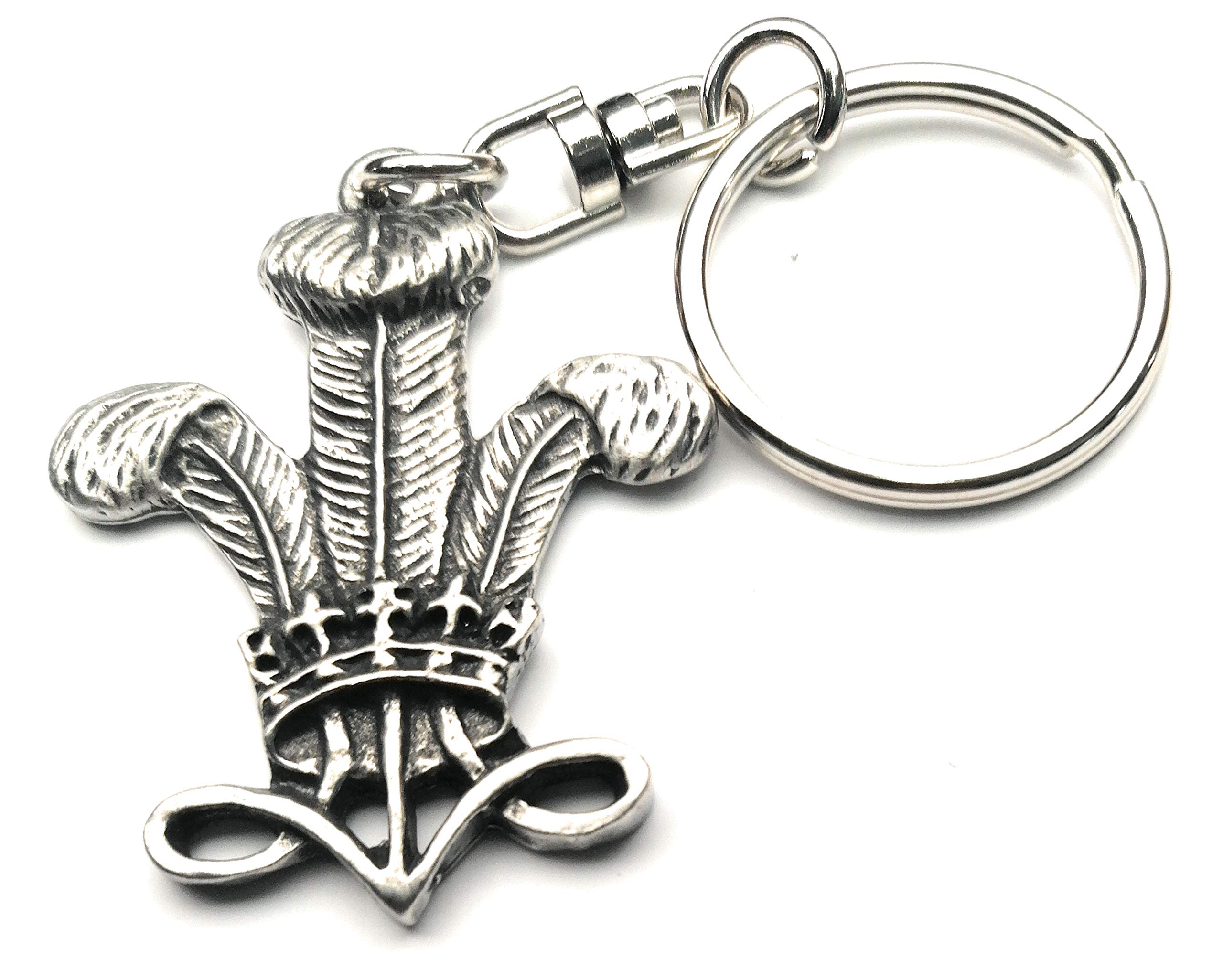 Welsh 3 Feathers Keyring Handcrafted English Pewter Key Ring in gift pouch By NWFlags