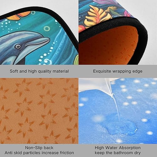 Miniatura 6 de Dolphins Coral Kitchen Mat 2 Pcs Set, Low Pile Kitchen Rugs Cushioned Water Absorbent Washable Floor Mats for Kitchen Sink Laundry Room
