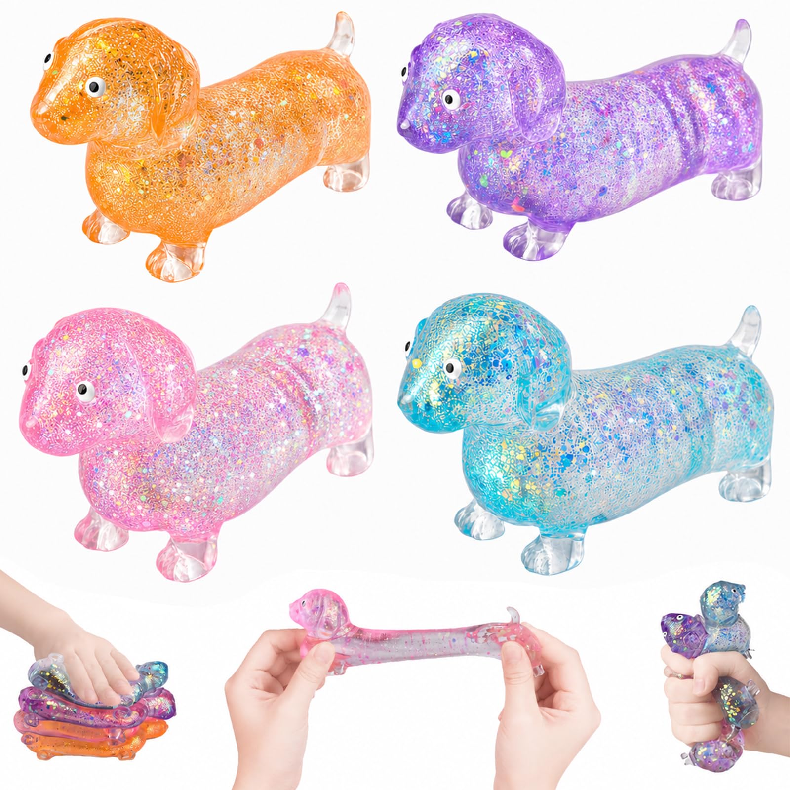 4PCS Sausage Dog Squishy Toys, Sausage Dog Fidget Toys