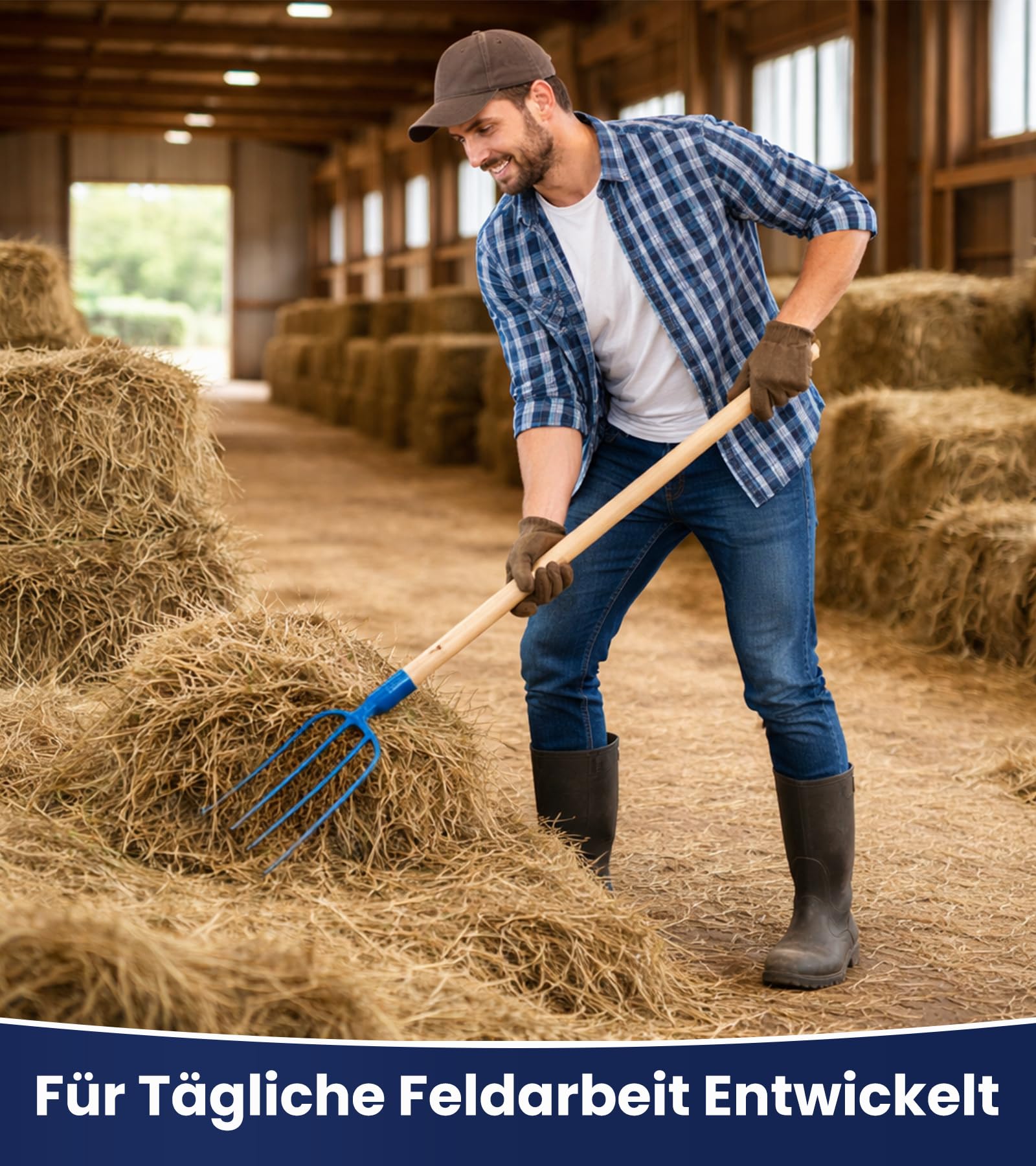 Spatengabel, Heugabel, Gabel 4 Zinken für Garten mit Stiel 115cm Forke für Stall, Bauernhof hochwertigem Stahl, Dunggabel, Robust Mistgabel für den Gärtner und Landwirt, Drahtgabel