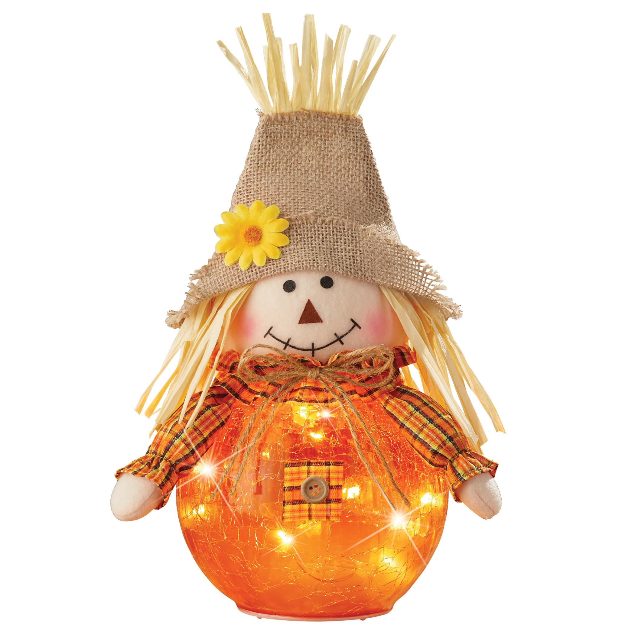 Collections Etc LED Lighted Scarecrow Crackled Glass Ball