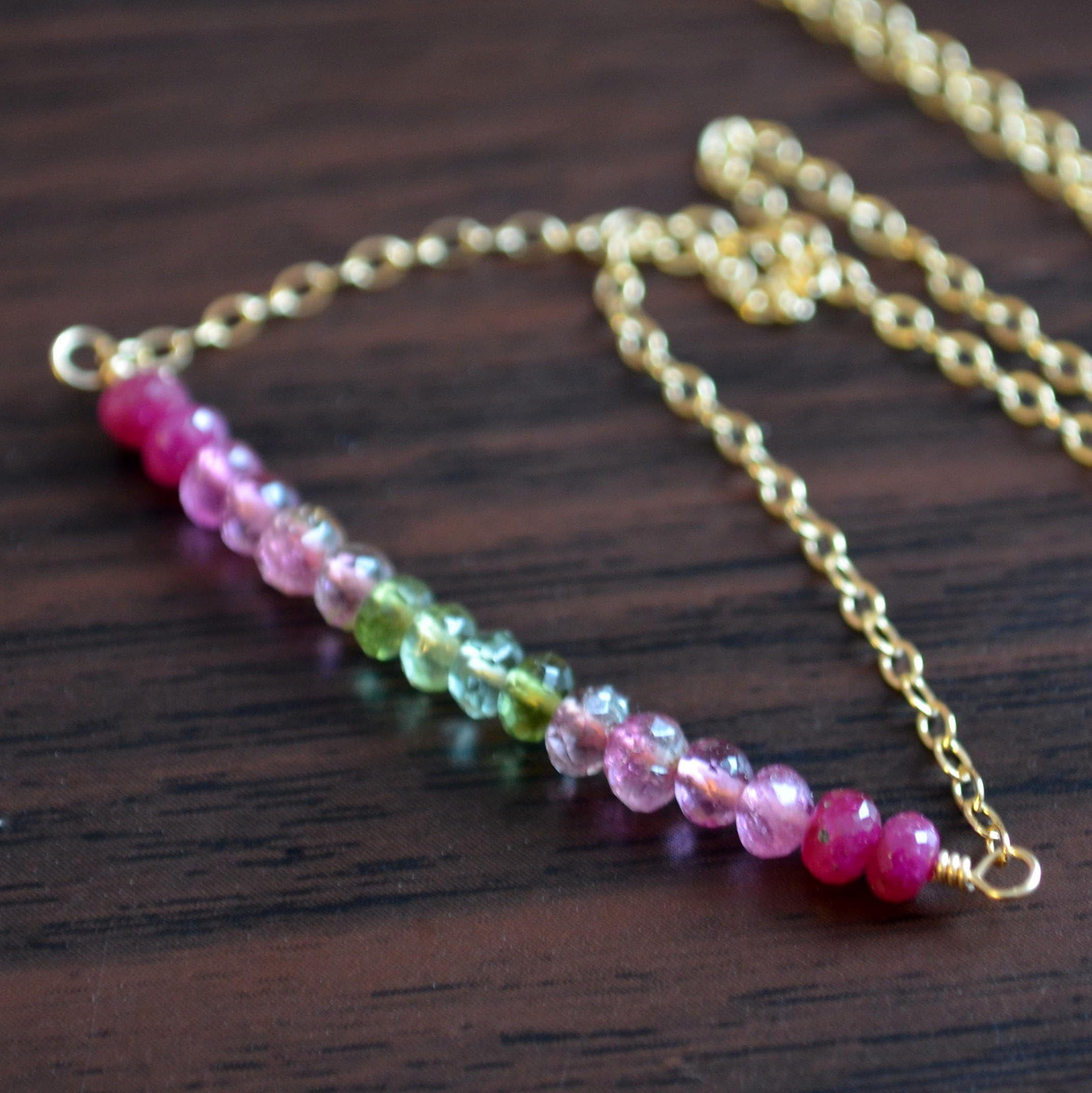 Ruby and Tourmaline Necklace in Gold
