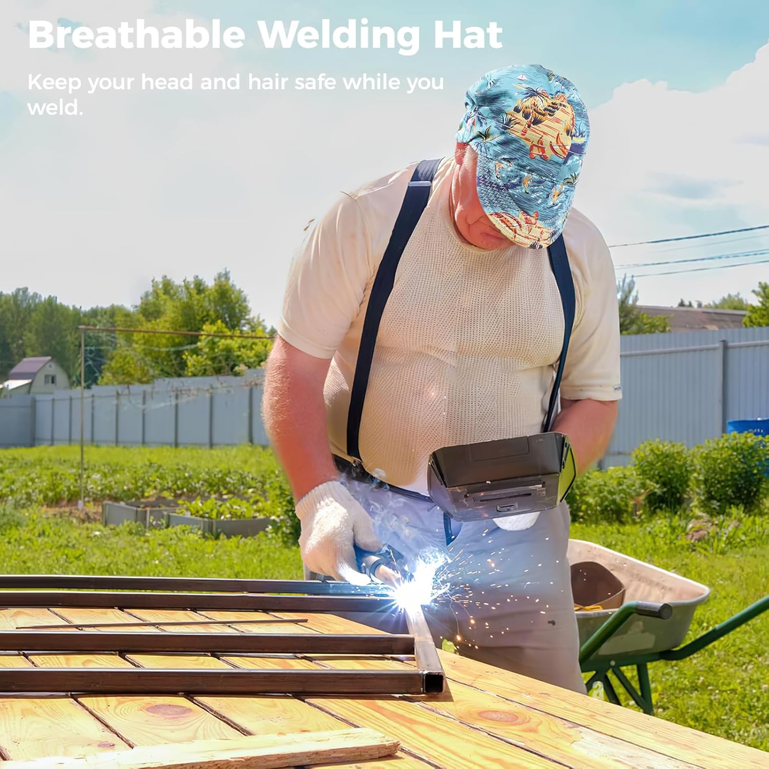 Lnrueg Breathable Welding Hat in use