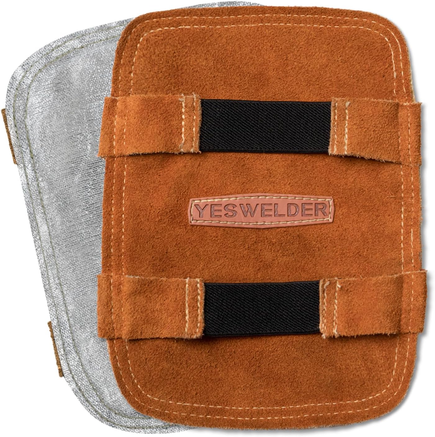 YESWELDER Hand Heat Shield, Welding Hand Shield Split Cowhide Leather Aluminized Back Welding Hand Pad for Welding, Elastic Band