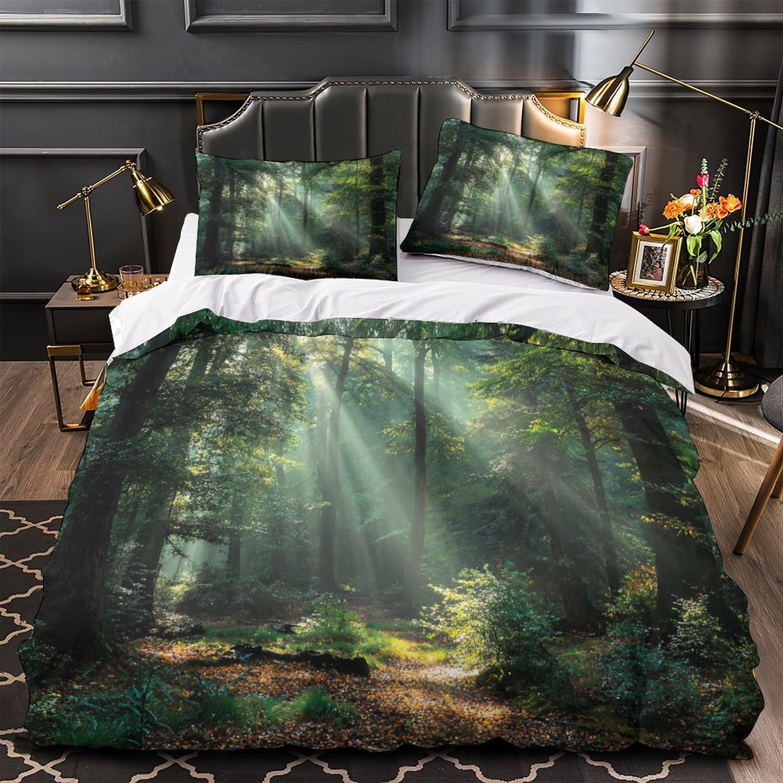 Housse de couette respirante hypoallergénique forêt king 220x240