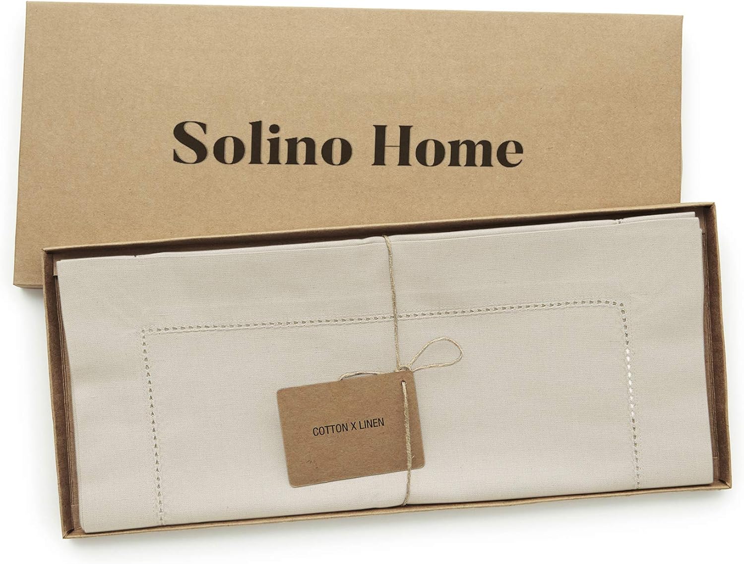 Solino Home Cotton Linen Table Runner 72 Inches Long - Hemstitch Linen Table Runner 14 x 72 Inch for Dresser, Dining, Spring, Easter, Mothers Day