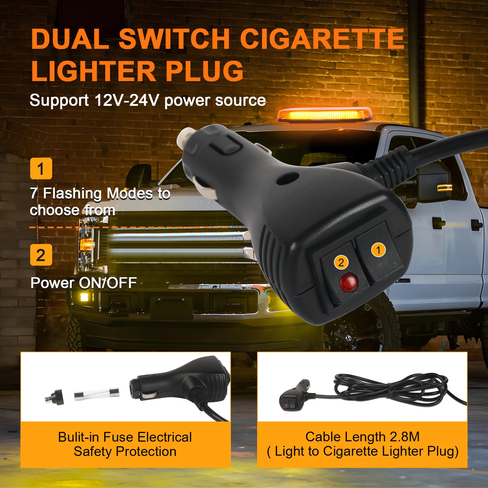 AOHEWEI Barra de Luces Estroboscópicas Ámbar LED, 84 LEDs 7 Modos de Destello Luz de Advertencia de Emergencia para Vehículos, IP67 con Base Magnética para 12V/24V Remolques Vehículos de Construcción