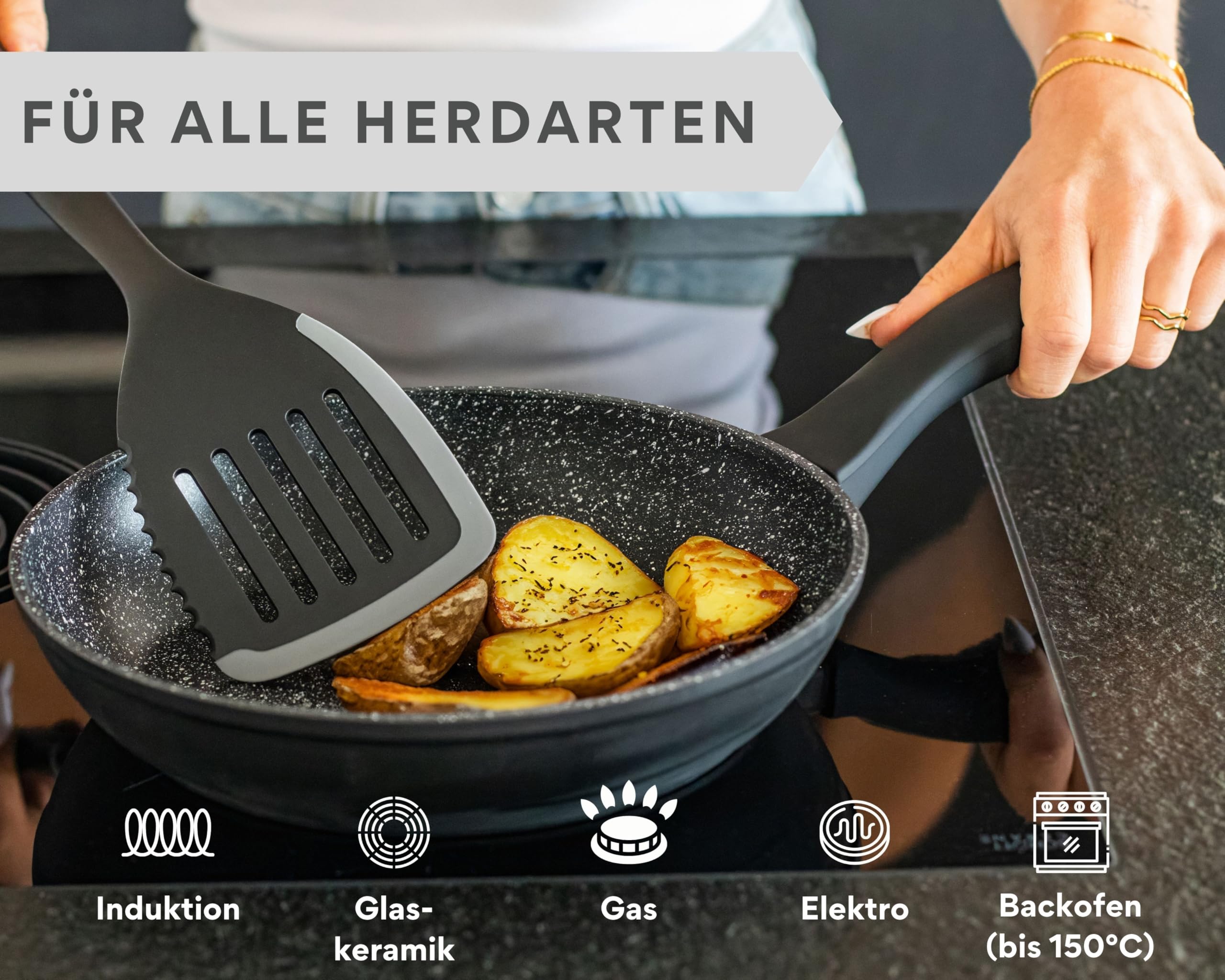 DIVORY Juego de sartenes de 3 piezas Sartén 20cm, 24cm, 28cm Inducción - Sartén universal grande con revestimiento antiadherente para todo tipo de cocinas - apto para lavavajillas (Mango: Negro)