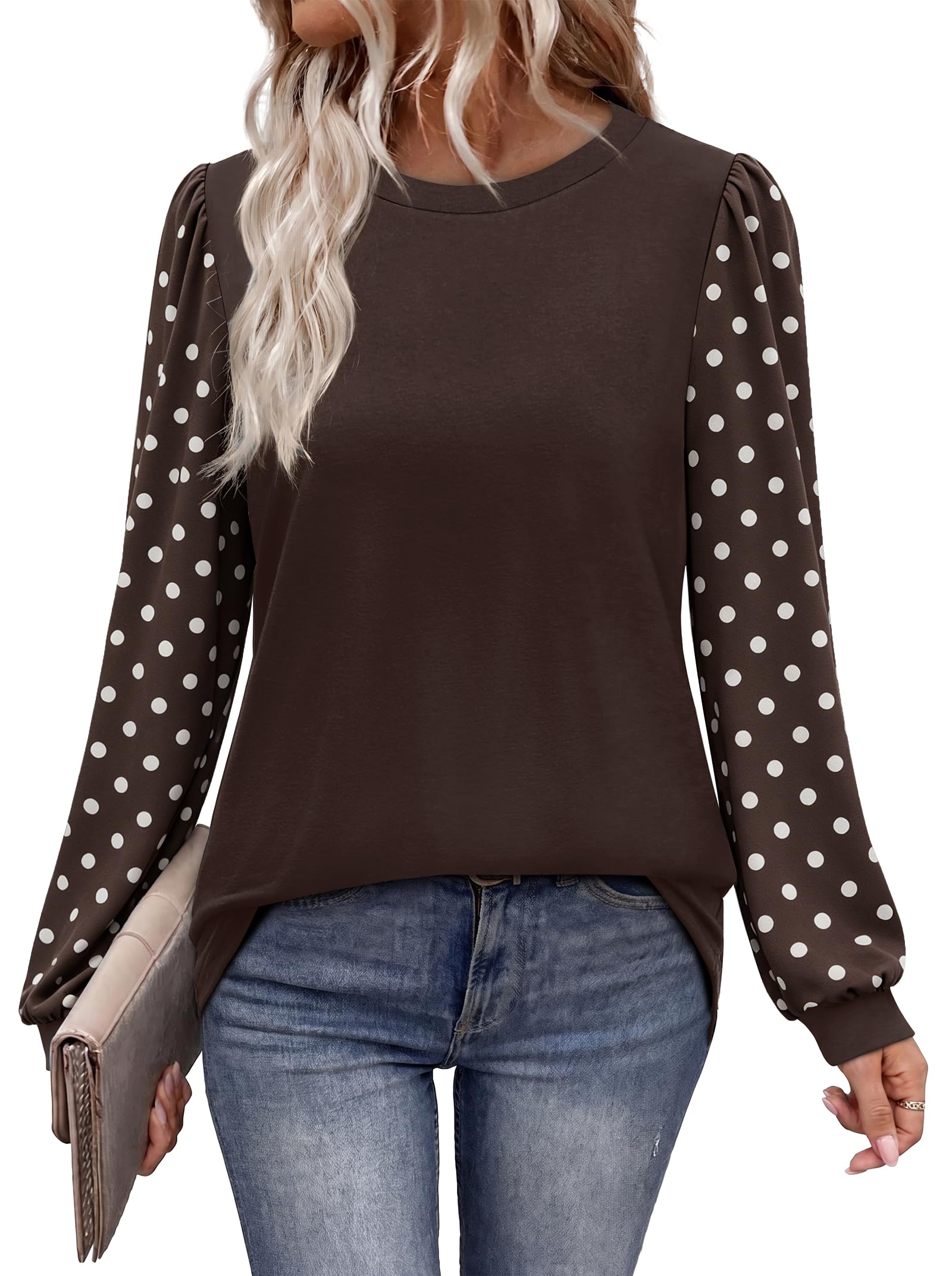 WIHOLL Long Sleeve Shirts for Women Fall Fashion Tops Trendy Color Block