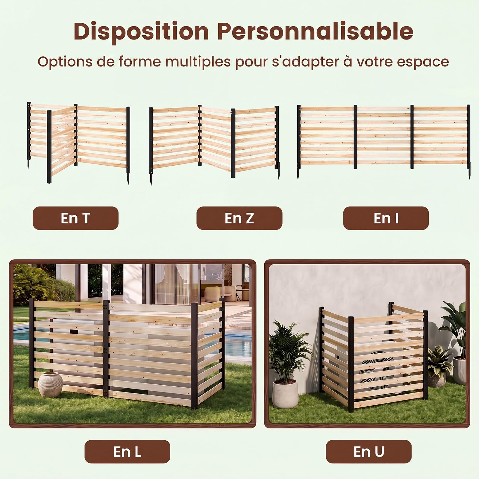 GYMAX 3 Pièces Panneau Brise Vue Exterieur en Bois, 98 x 107 cm