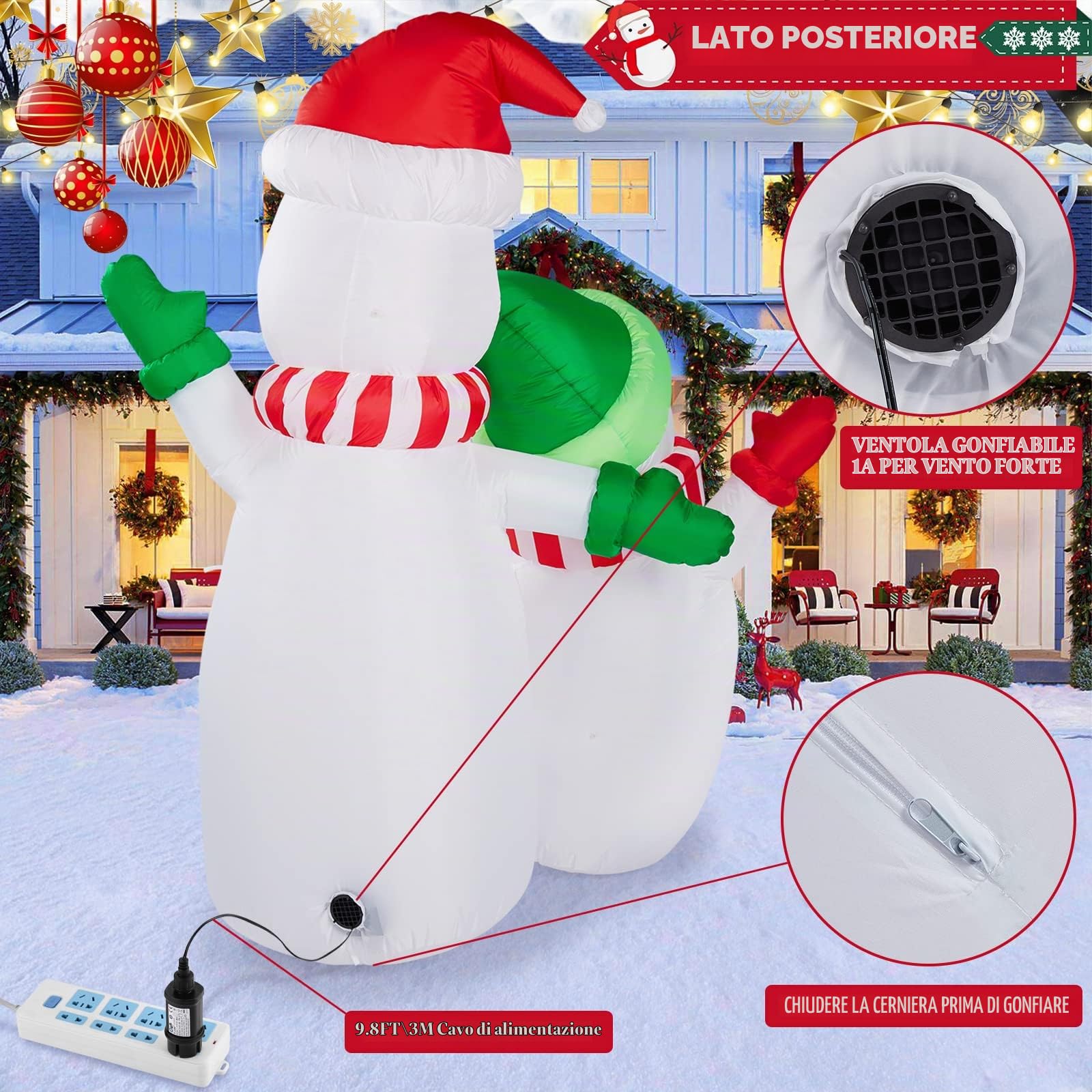 CAMULAND 1.8M Gonfiabile Decorazioni di Natale Gonfiabile Pupazzo di neve con Built-in luci LED, Decorazioni di Natale all'aperto…