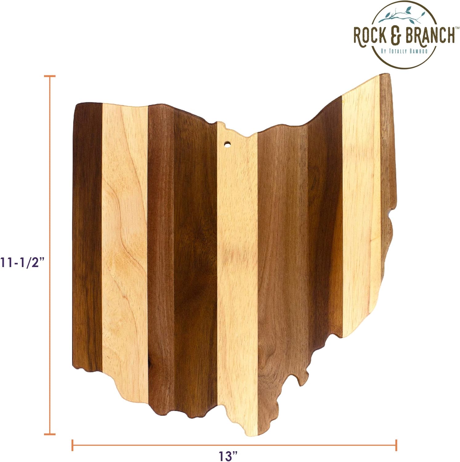 Totally Bamboo Rock & Branch Series Shiplap Ohio State Shaped Wood Serving and Cutting Board | Great for Wall Art 13" x 11-1/2" x 5/8" - Image 6