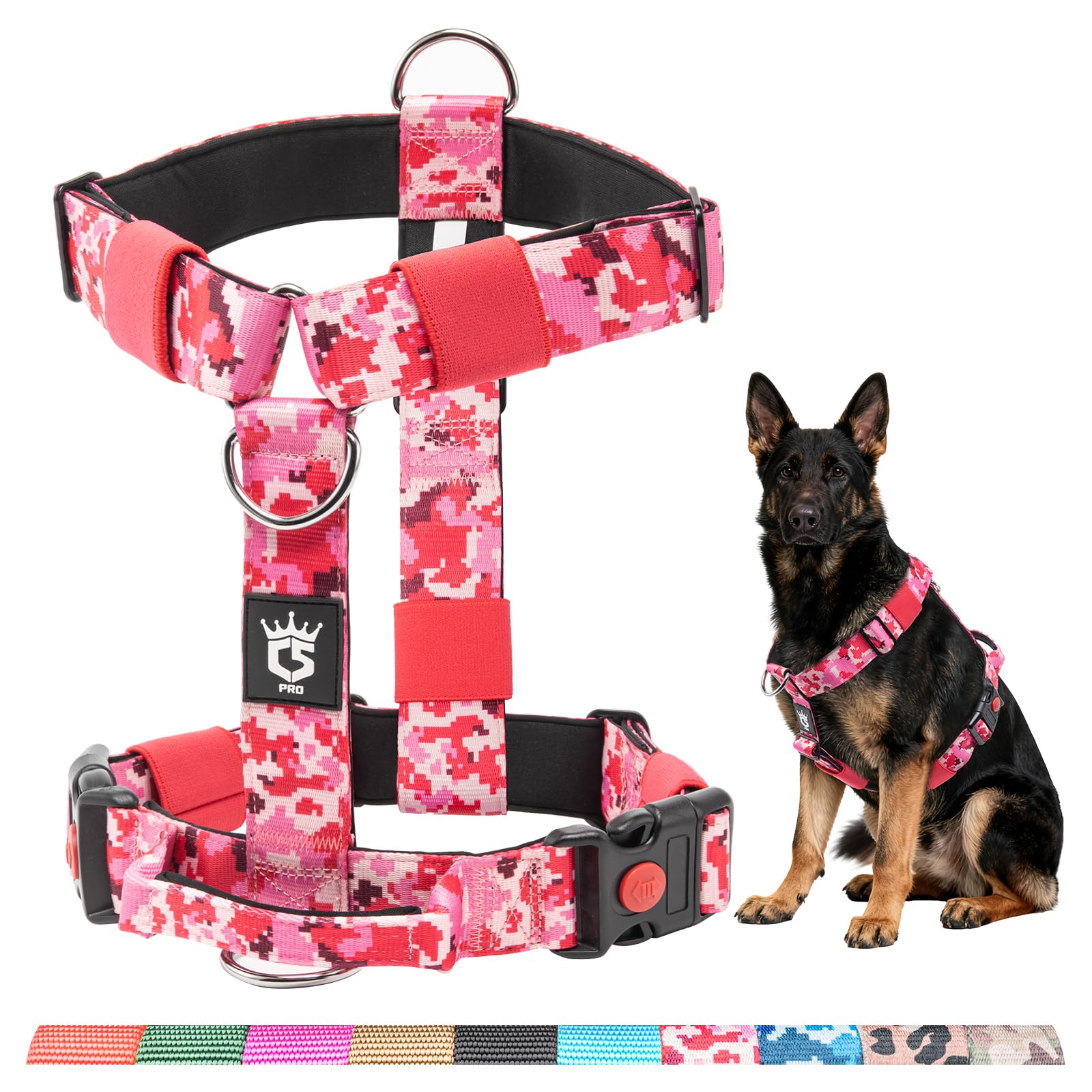 TSPRO Premium Ultraresistant No Pull Dog Harness for Medium to Large Dogs, Heavy Duty, Adjustable with Quick-Release Buckle & Padded Handle, for Walking, Hiking, Running (Camo Pink M) — image 1