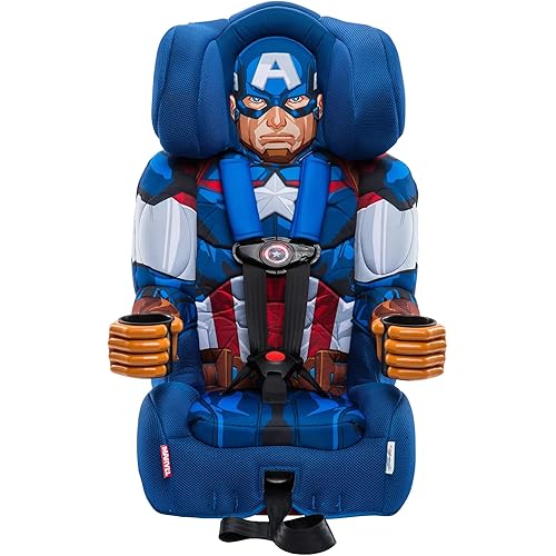 Marvel Captain America 2-in-1 Car Seat by KidsEmbrace | Forward-Facing Harness (26.5–65 lbs) & Booster Mode (40–100 lbs) | Latch Equipped | Premium Fit with Multi-Position Headrest, Harness & Recline