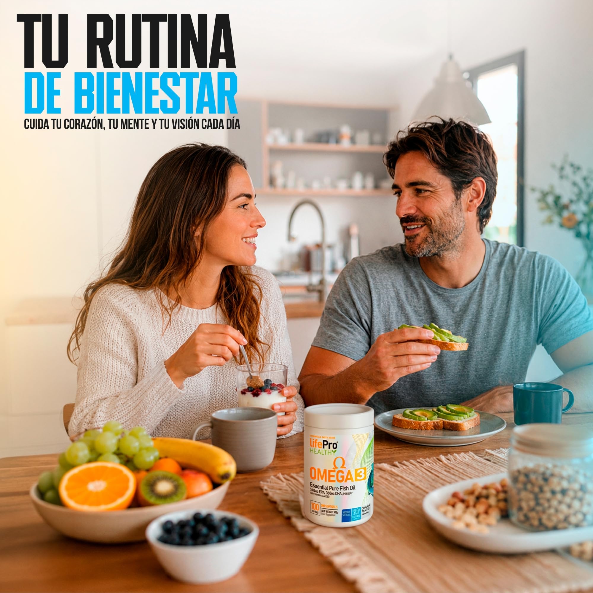 Life Pro Omega - 3000 mg, 300 capsule - Softgel di olio di pesce (EPA 540 mg + DHA 360 mg) per il benessere generale, scorta per 3-4 mesi - Senza glutine