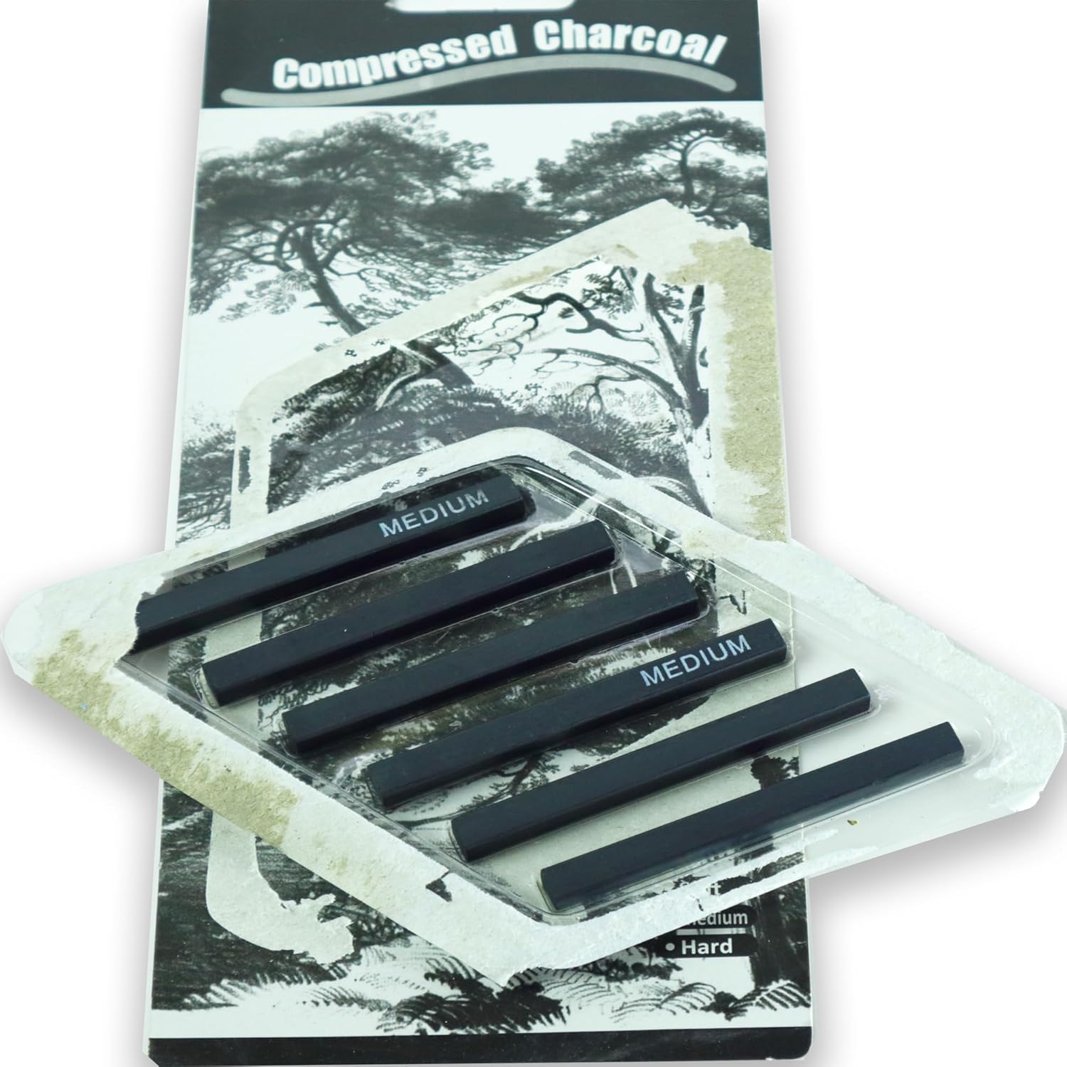 6 PCS Compressed Charcoal and Graphite Stick Set for Drawing & Sketching - 6 Assorted Charcoal Sticks (2 Hard, 2 Medium, 2 Soft) for Artists & Professionals - Black