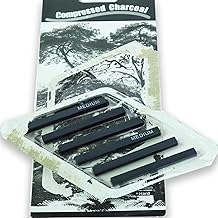 6 PCS Compressed Charcoal and Graphite Stick Set for Drawing & Sketching - 6 Assorted Charcoal Sticks (2 Hard, 2 Medium, 2 Soft) for Artists & Professionals - Black
