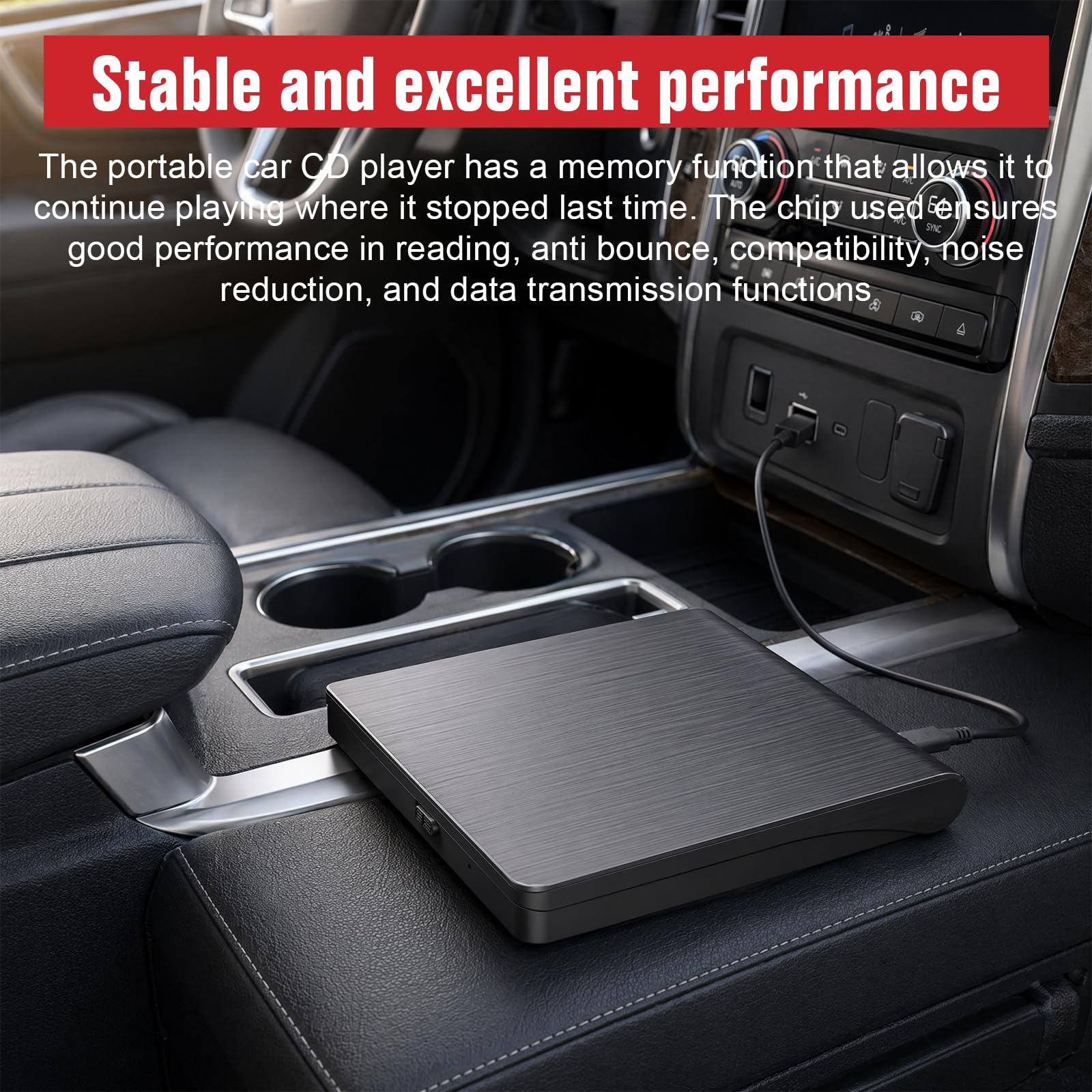 Lettore CD per auto con USB/AUX, lettore CD universale con prolunga USB extra per auto, camion, unità CD esterna per laptop, PC, TV, compatibile con autoradio Android