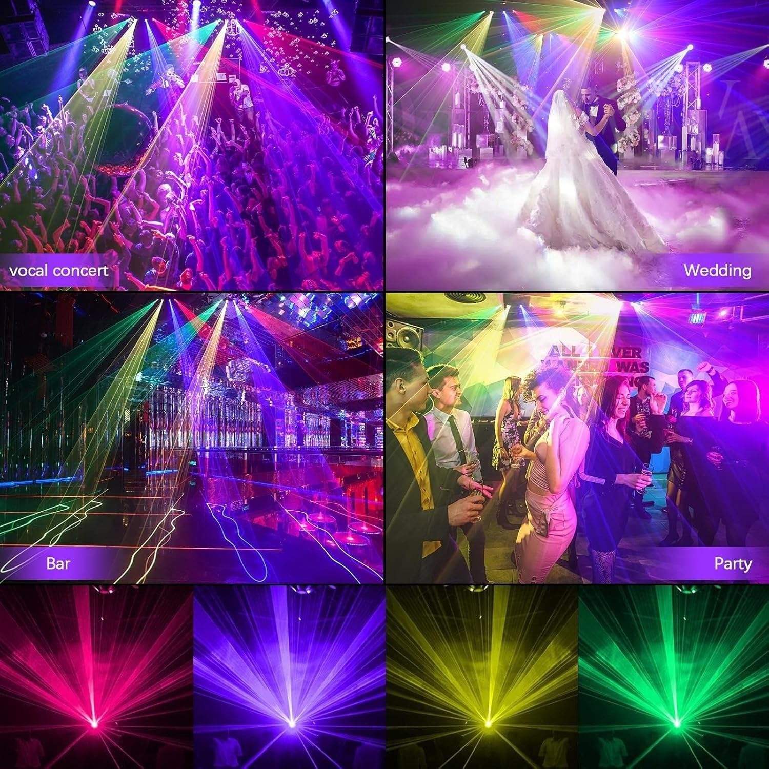 Luci da discoteca, proiettore di luci laser stroboscopiche ad attivazione sonora con effetto a 4 raggi, for feste al chiuso, for compleanni, discoteche, KTV, club, palco, DJ.