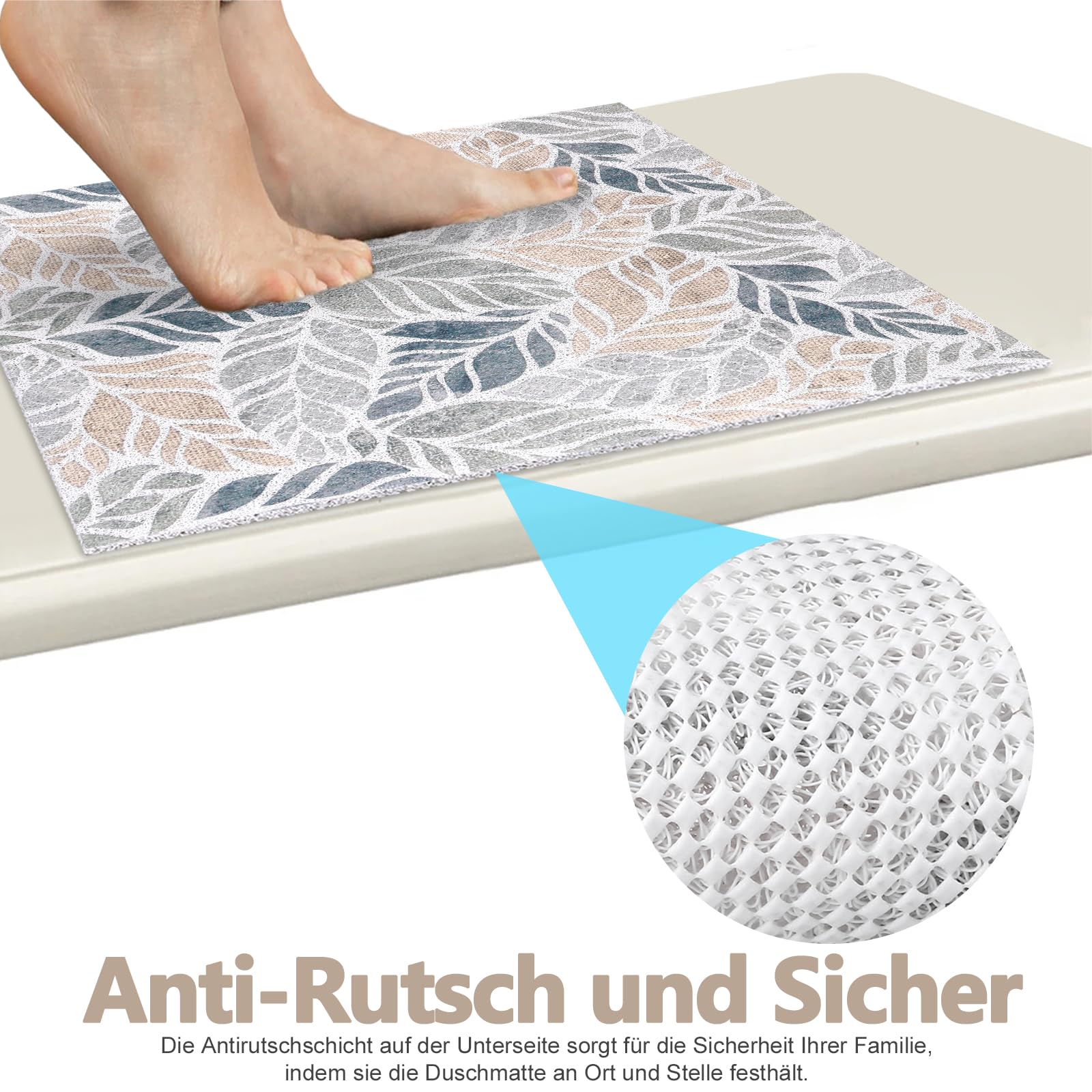 Tapis de douche antidérapant 92 x 92 cm - Tapis de douche PVC-Luffa - Insert de douche doux et confortable antidérapant - Séchage rapide - Tapis antidérapant pour salle de bain et receveurs de
