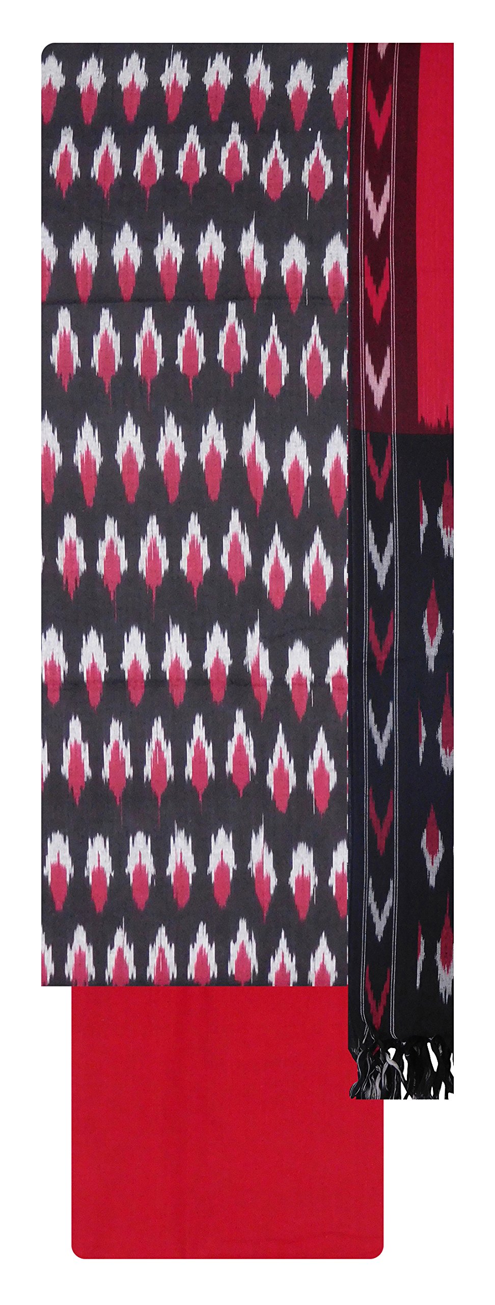 Handloom Pochampally Cotton Unstitched Dress Material For Women (Multi-Coloured)
