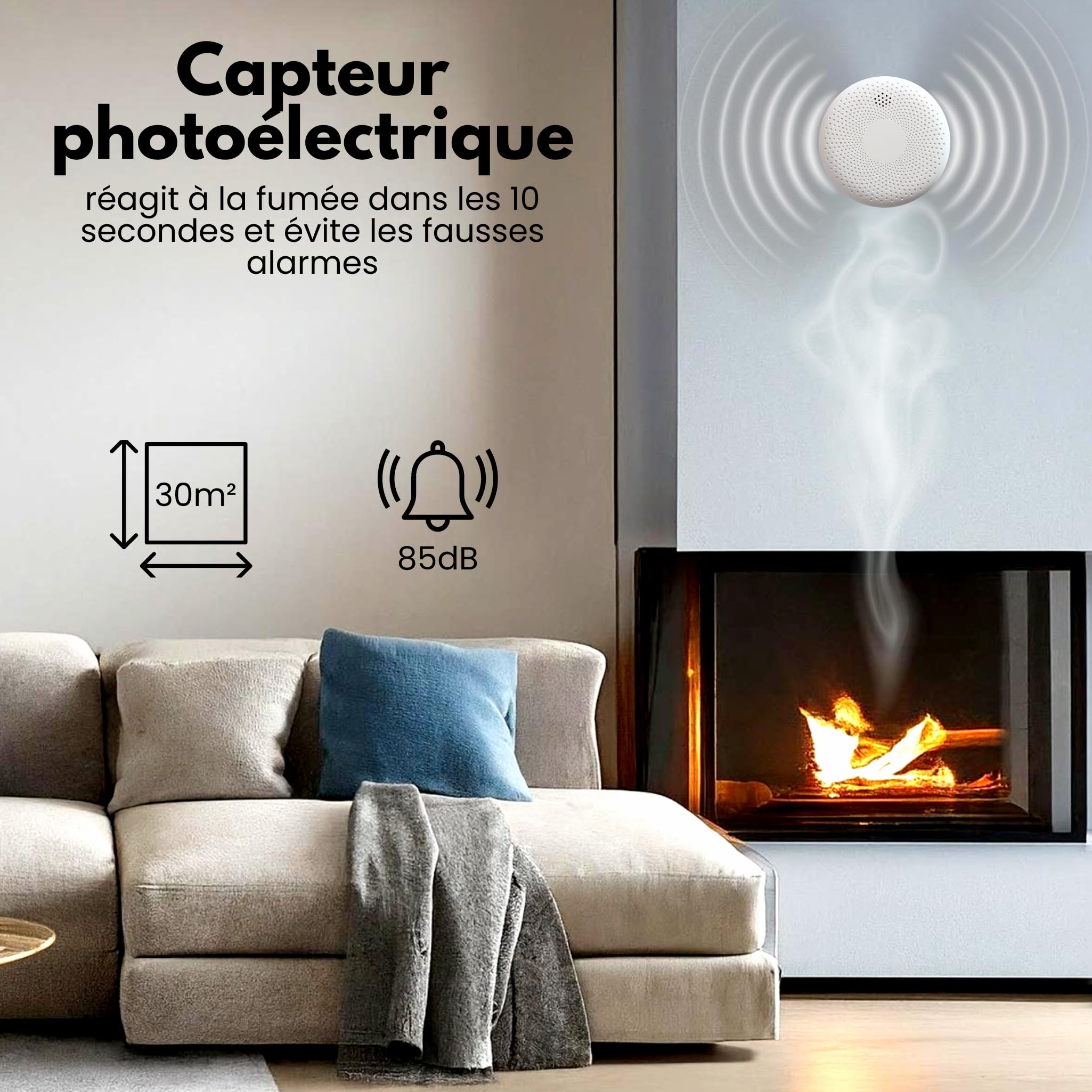 Aroha Link Détecteur Combiné avec Fumée et Monoxyde de Carbone Interconnecté - Batterie de 10 Ans – Alarme Incendie & Détecteur de CO Connecte - 3 pièces