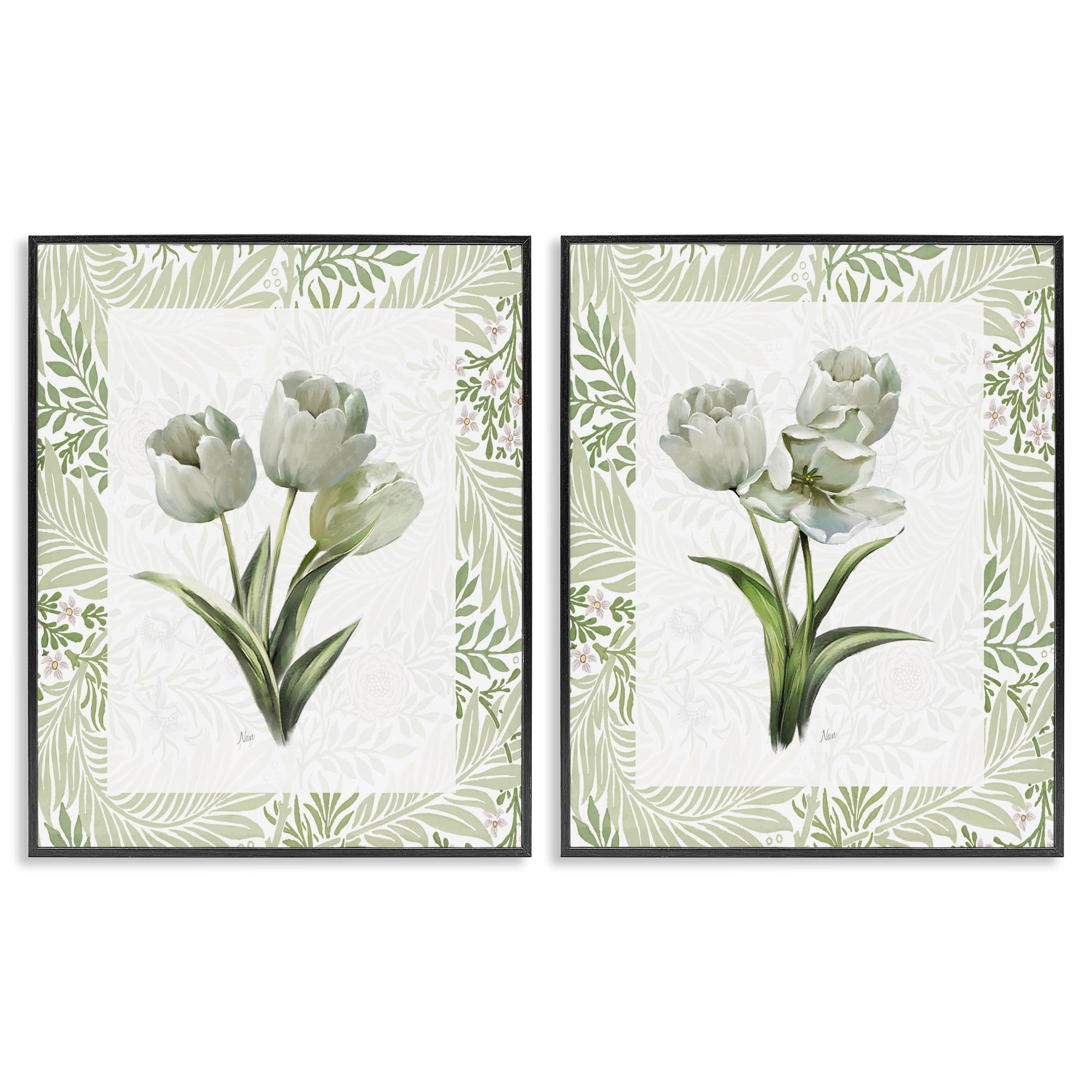 Stupell Industries Soft Green Tulip Trio 'Soft Green Tulip Trios', 2Pc Framed Giclee Art Set 2, Black, 24 X 30 Inches, Easy To Hang And Sturdy, Made In Usa, By Nan