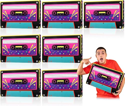 8 cajas de recuerdo de fiesta de los años 80 y 90 de 15.75 x 9.84 pulgadas, cajas de regalo de radio retro para reproductor de cassettes, cajas de