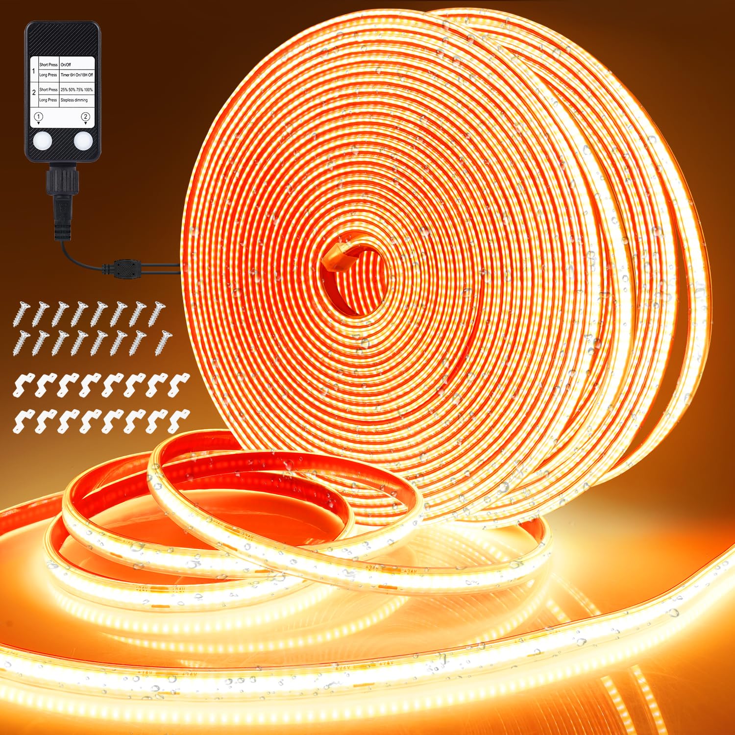 StarryEver Tira LED COB para exteriores, 20 m, 6400, luz blanca cálida, 2700 K, IP67, resistente al agua, regulable, para exterior, cinta de luz LED autoadhesiva, para jardín, balcón, cocina, interior