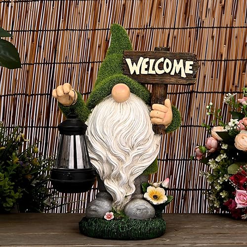 Miniatura 6 de ASAWASA Decoraciones de gnomos para patio con luz LED solar, 10.8 pulgadas, grande, divertido para exteriores, decoración de gnomos de césped con