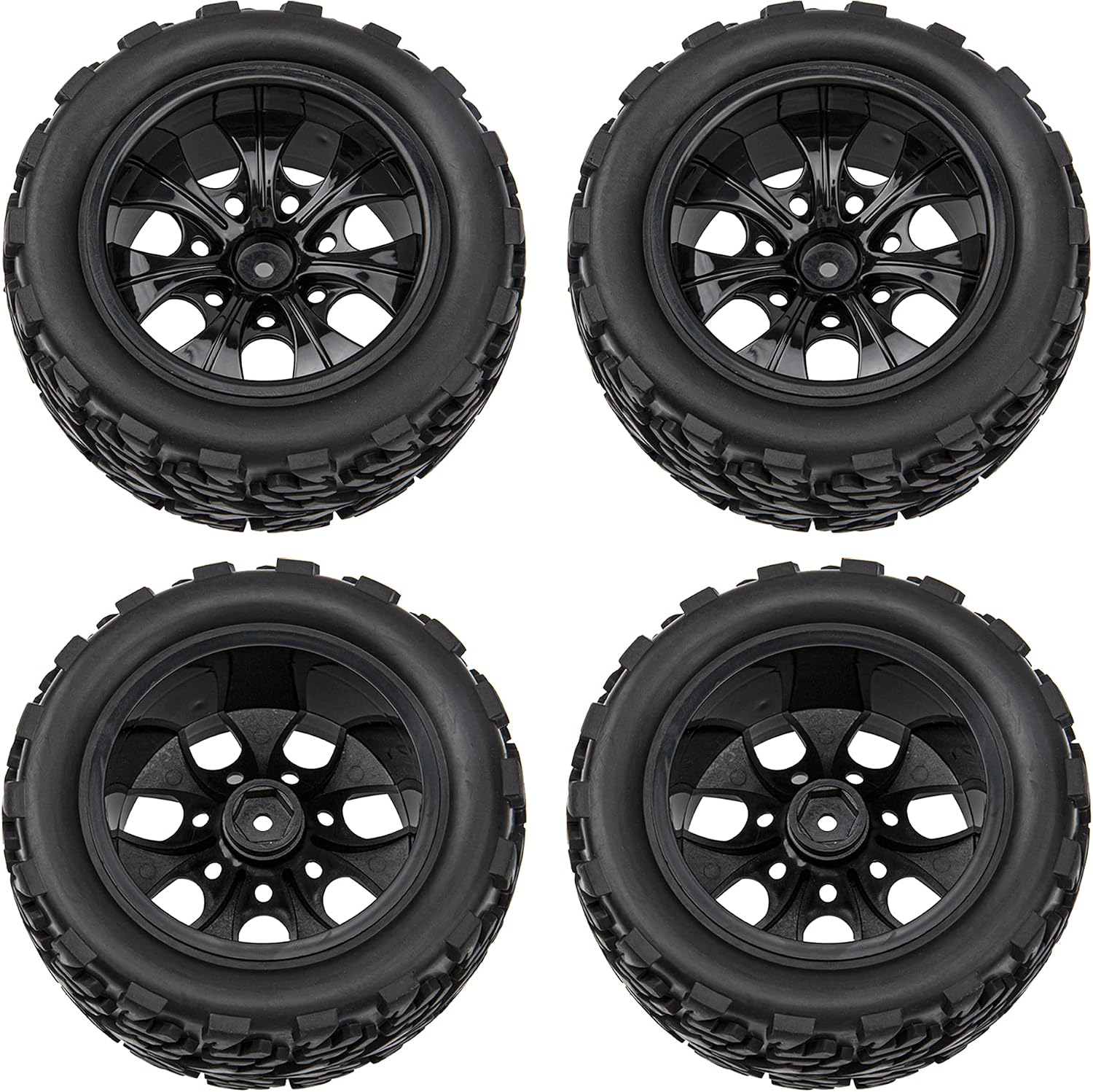 12mm Hub 4.64''OD Rubber Tires & Wheel Rim w/Foam Compatible with 1/10 Scale Traxxas Slash HPI HSP Volcano ExceedRC Infinitive Off-Road Car Monster Truck (Style 1)