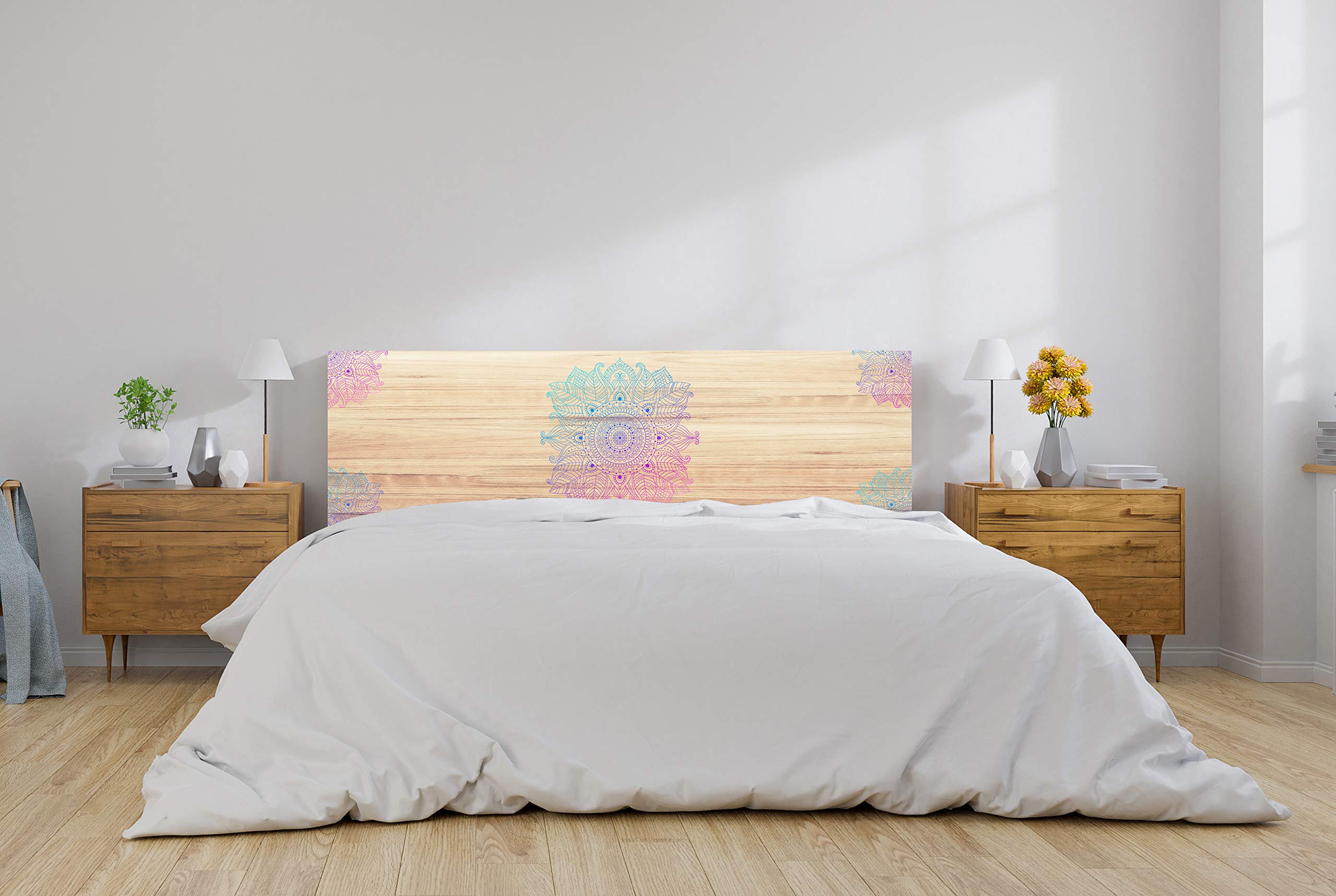 OEDIM Cabecero Cama PVC Imitación Madera Mandala 100x60cm, Colores