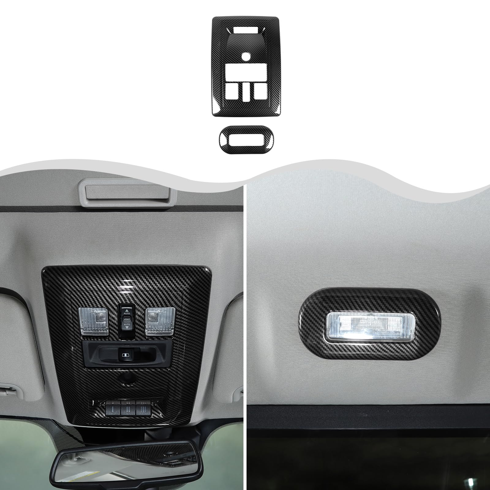 Carbon Fiber Center Top Roof Reading Lamp Cover Trim Decoration Compatible with Dodge RAM 2010-2015 Front Rear Reading Light Panel Cover Interior Accessories (2PCS)