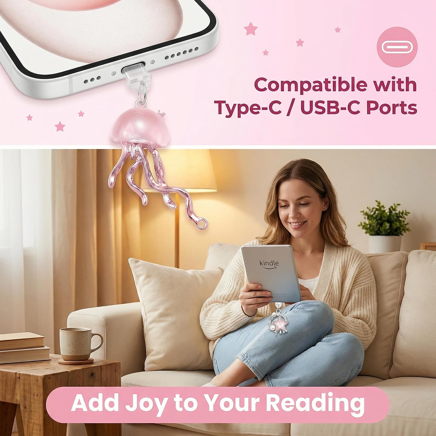 YOJO Dust Plug Charms for E-Reader, Cute Type C USB-C Charging Port Plugs, Aesthetic Port Protectors, Tech Gift for Book Lovers Readers Students Women Men image 3