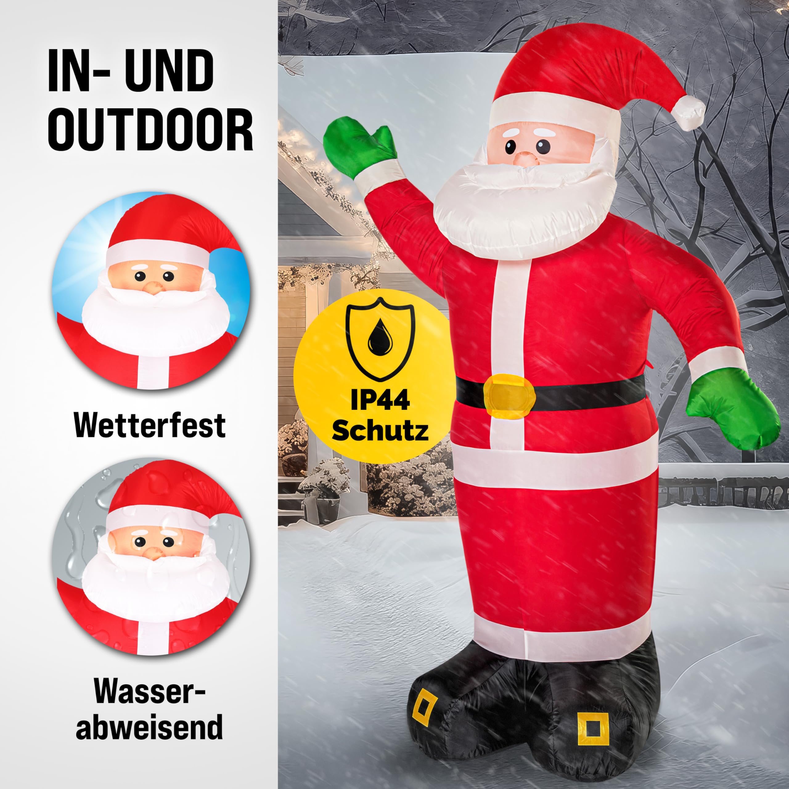 MONZANA® Aufblasbarer Weihnachtsmann XXL 250cm LED Beleuchtet Befestigungsmaterial IP44 Außen Weihnachtsdeko Santa Nikolaus Weihnachtsfigur Christmas