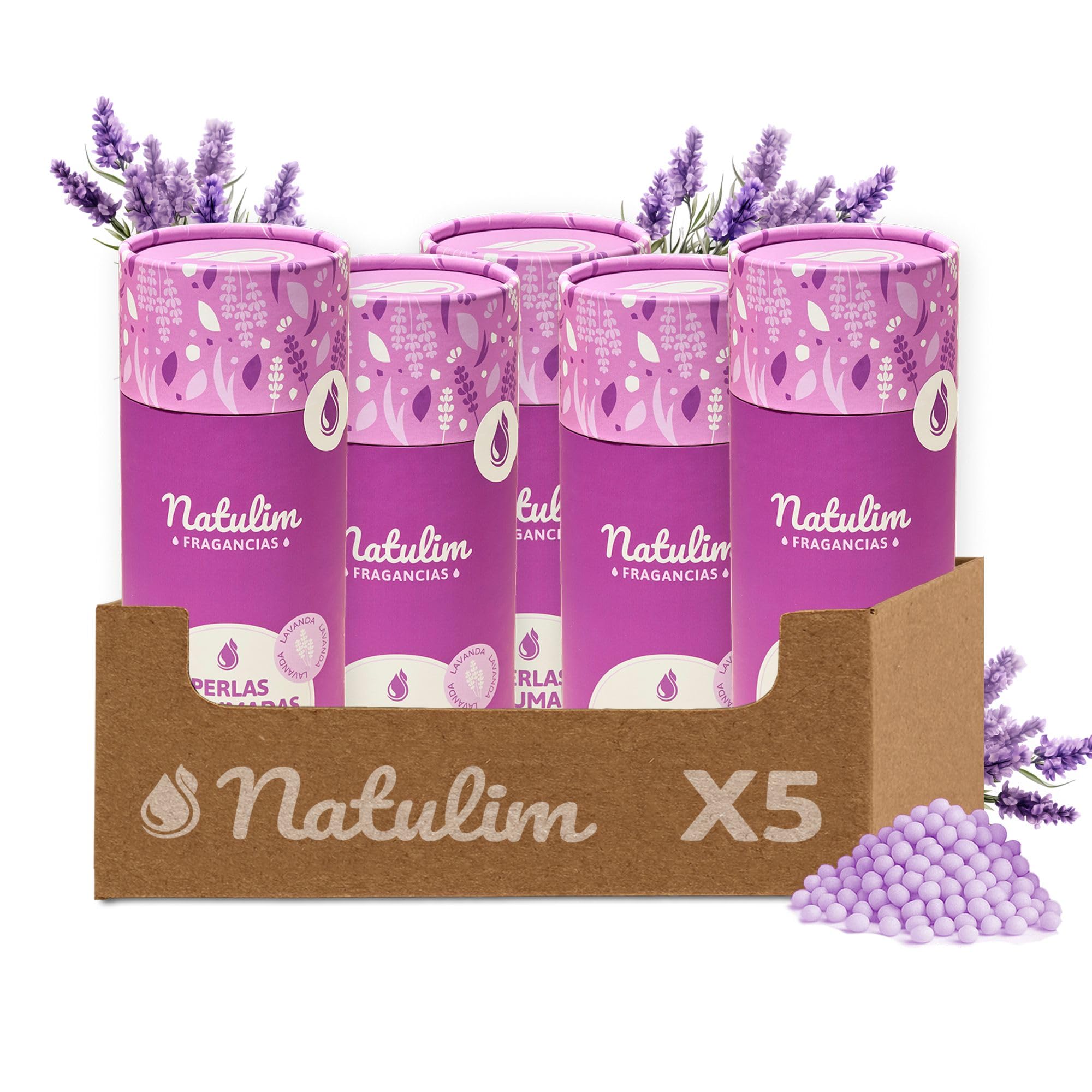 Natulim Perfumed Pearls – Scented Pearls for Clothes – Long Lasting Fragrance – No Harmful Chemicals – Suitable for Sensitive Skin and All Types of Garments – 150 Washes – Pack of 5 (Lavender)