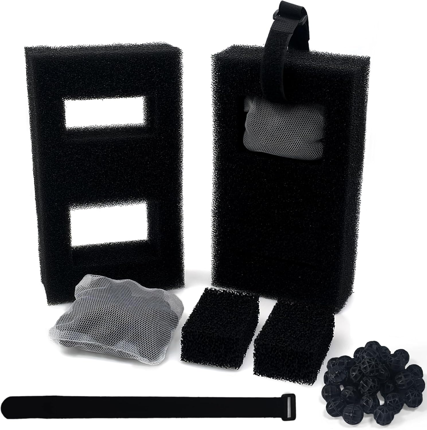 NEWKE Upgraded 2 Set Aquarium Filter Media Compatible with SPEC 3/5 Gal, for EVO 5 Gal, for Flex 9/12 Gal, Includes 2 Carbon Media Pad, 2 Foam Filter, 2 Bag Bio Filter Balls & 2 Filter Cord