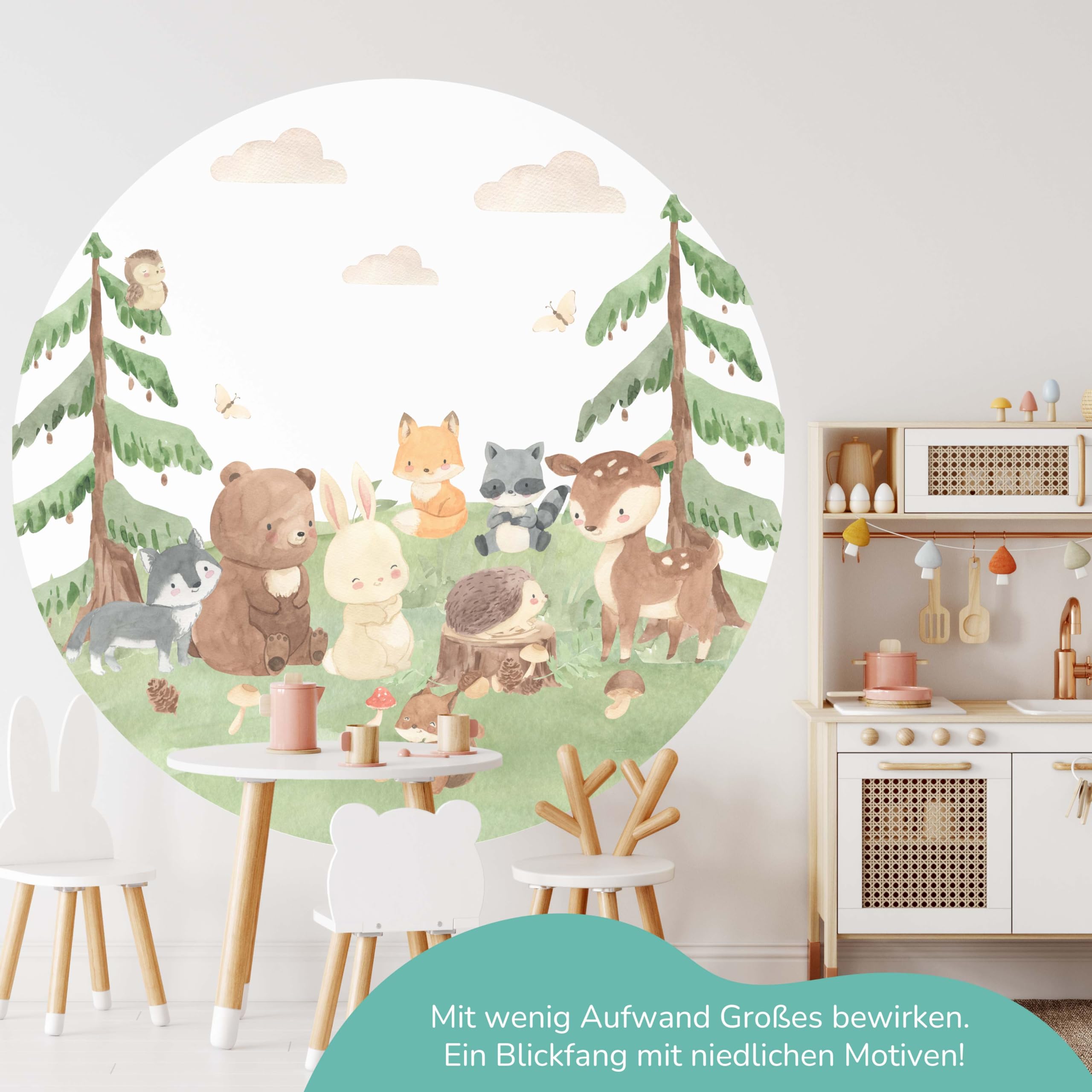 Kidsmood – Runde Wandsticker mit gestochen scharfen Farben | Hochwertiger Druck, schadstofffrei und einfach anzubringen | Aquarell Wanddeko fürs Kinderzimmer, Geschenk zur Geburt oder Taufe (180 cm)