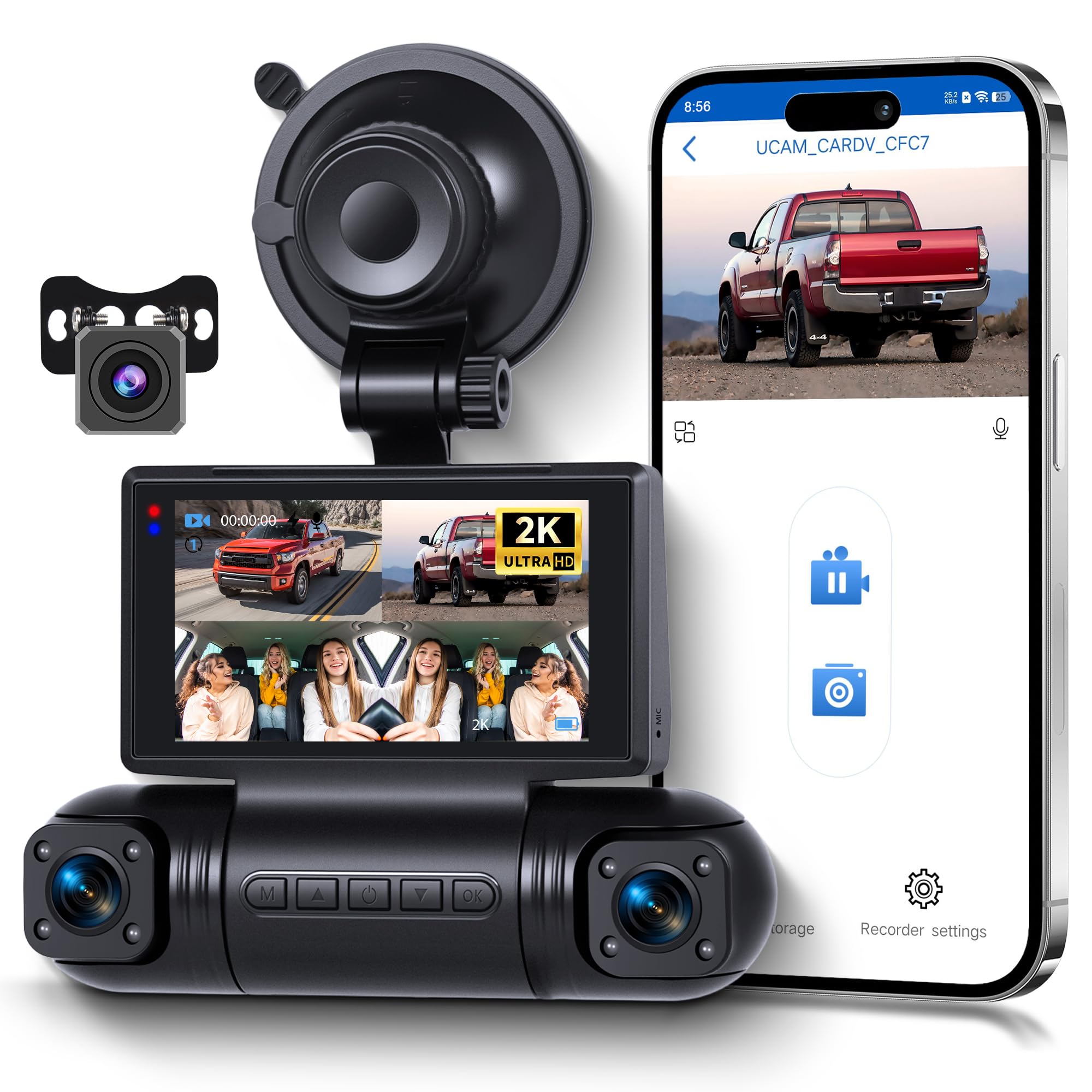Rimoody Dashcam Auto 2K 4 Telecamere, Kit Completo con WiFi e 64GB - Videoregistratore 360° per Auto, Visione Notturna, Assistente Parcheggio, G-Sensor, App per Smartphone