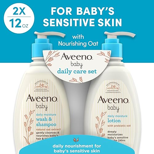 Vista 2 de Aveeno Baby Set de regalo de cuidado diario con extracto de avena y avena prebiótica, contiene loción corporal hidratante diaria y jabón suave