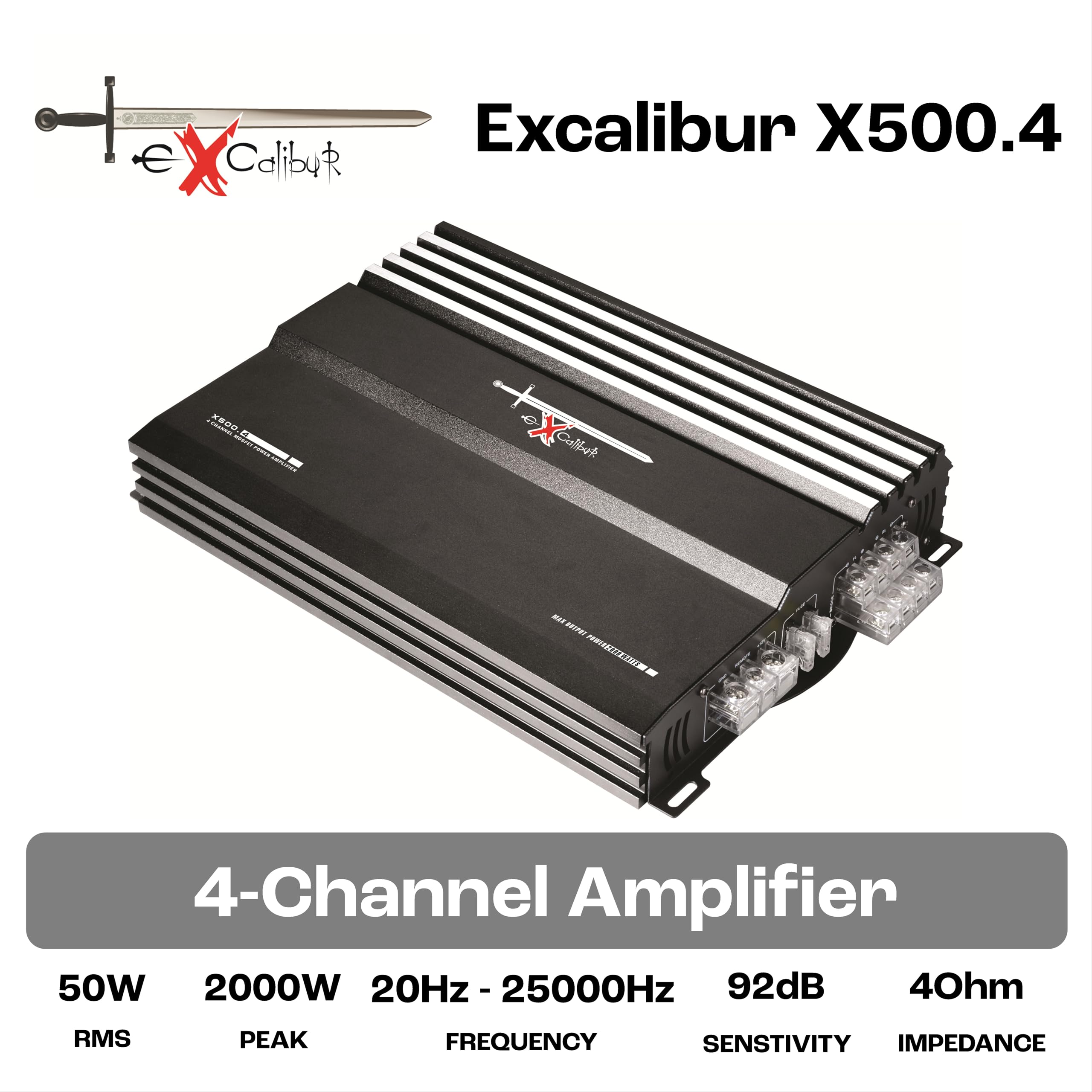 Excalibur Amplificador de potencia X500.4 (MOSFET, 4 canales, 2000 W)