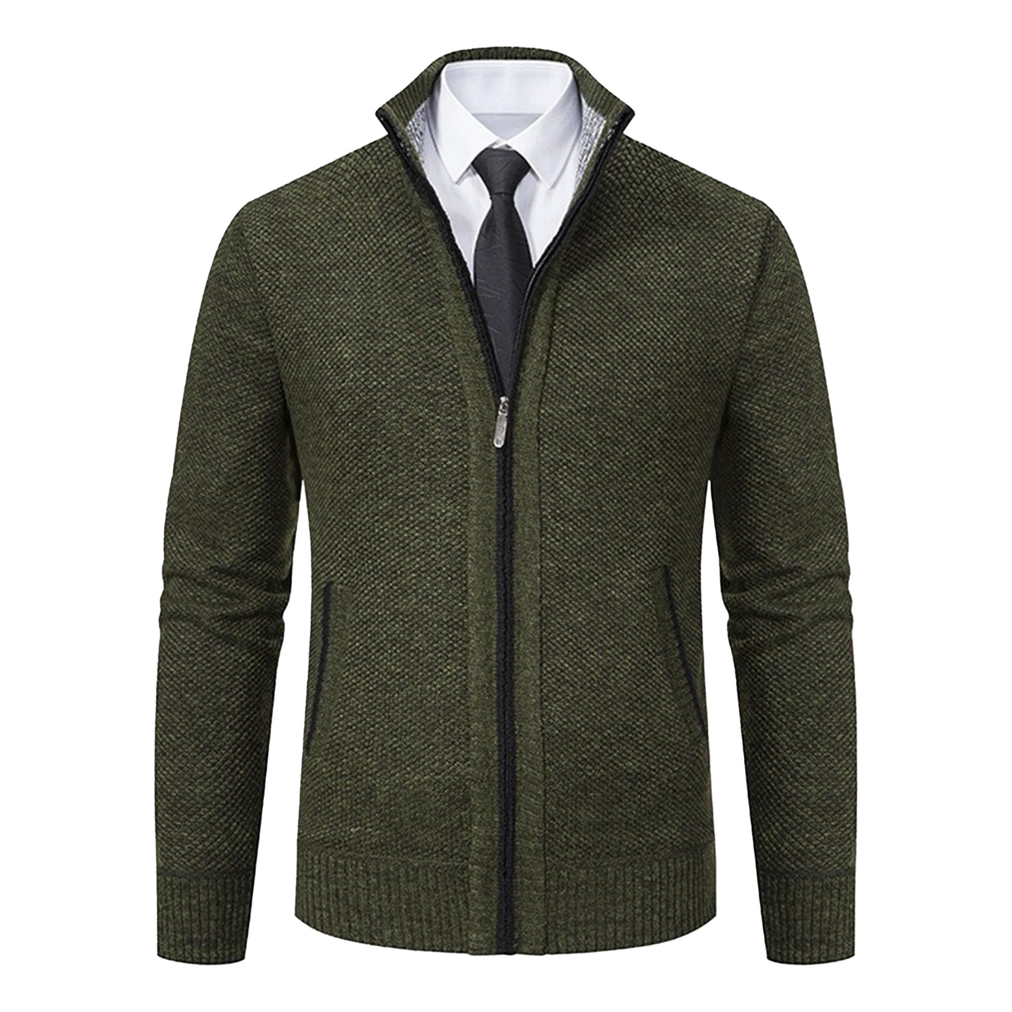 Chaqueta de punto texturizado con ajuste delgado y cuello elevado 7
