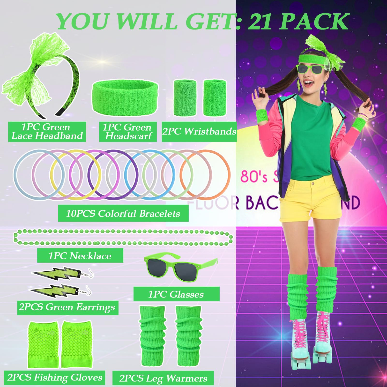 PEAKTOP 19Pcs 80s Fancy Dress Costume Accessories - Image 2