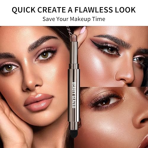 Miniatura 6 de Beauty Glazed Sombra de ojos en barra 2 en 1 con pincel de esponja de maquillaje, lápiz de sombra de ojos en crema mate brillante, lápiz de crayón