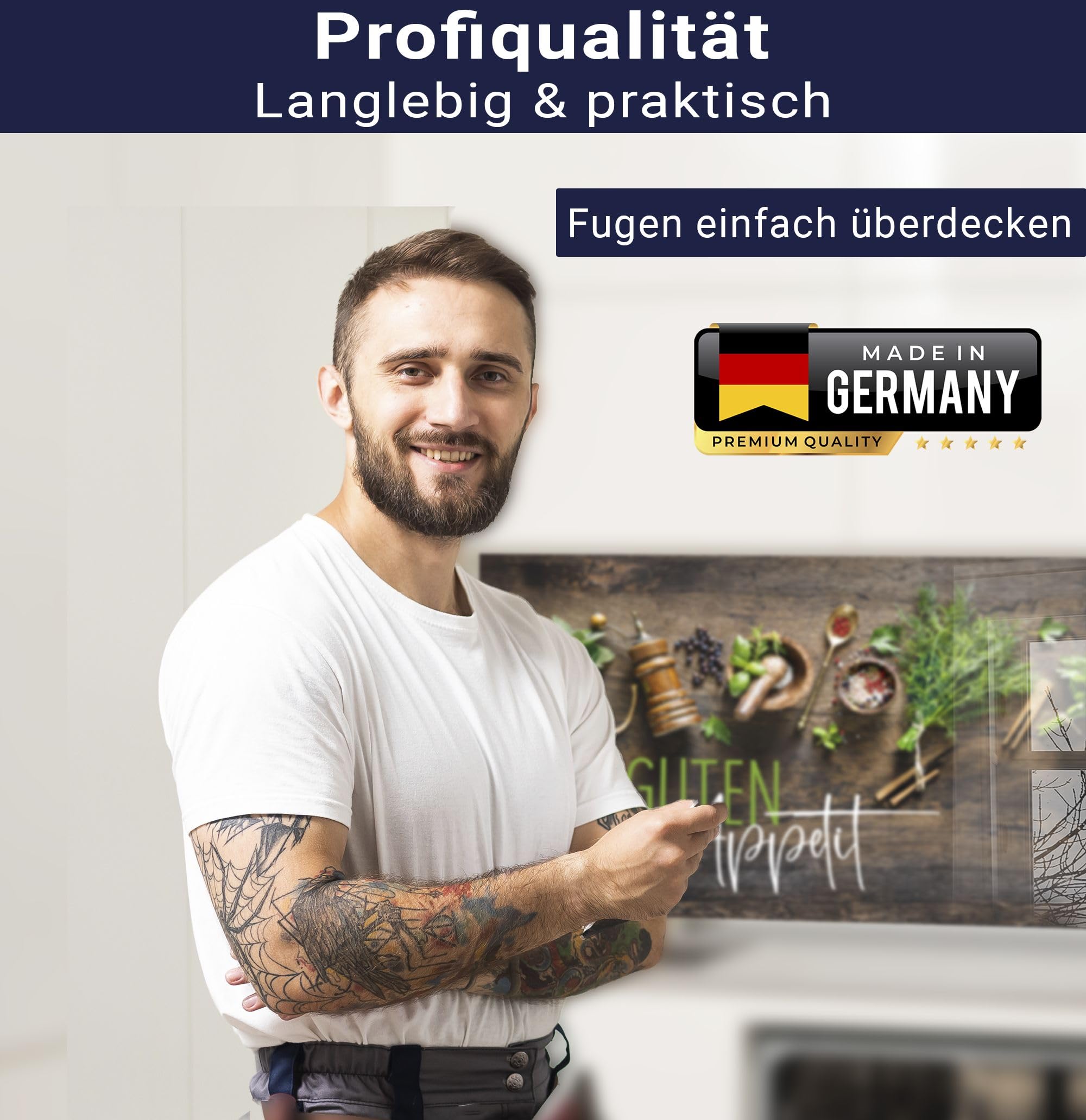 Herd Spritzschutz Wand Spüle Küchenrückwand Glasoptik Acryl Glas 2mm 160x50cm Kräuter Gewürze Text Guten Appetit