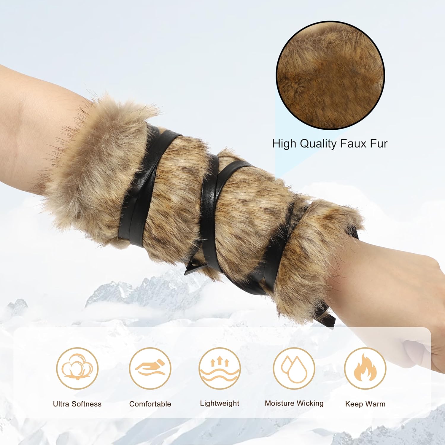 sy soul young Viking Faux Fur Arm Warp Band Medieval Bracers Renaissance Fur Cuff Hand Warmer Costume Accessories - Image 3