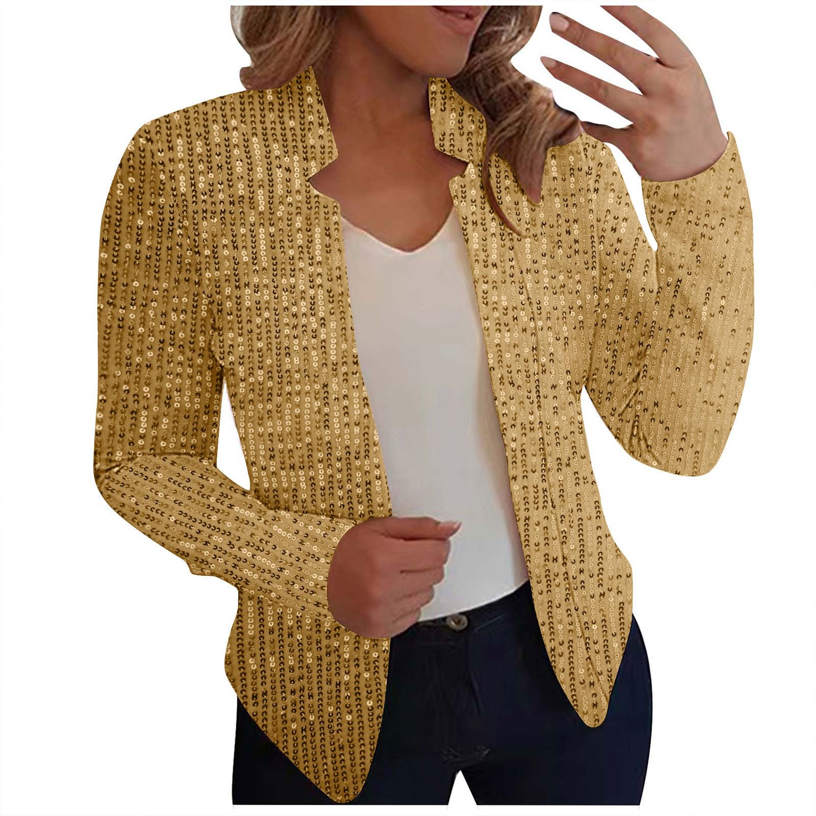 Womens Shinny Sequin Blazer Elegant Long Sleeve Open Front Gradigans Business Casual Work Party Sparkly Suit Jackets