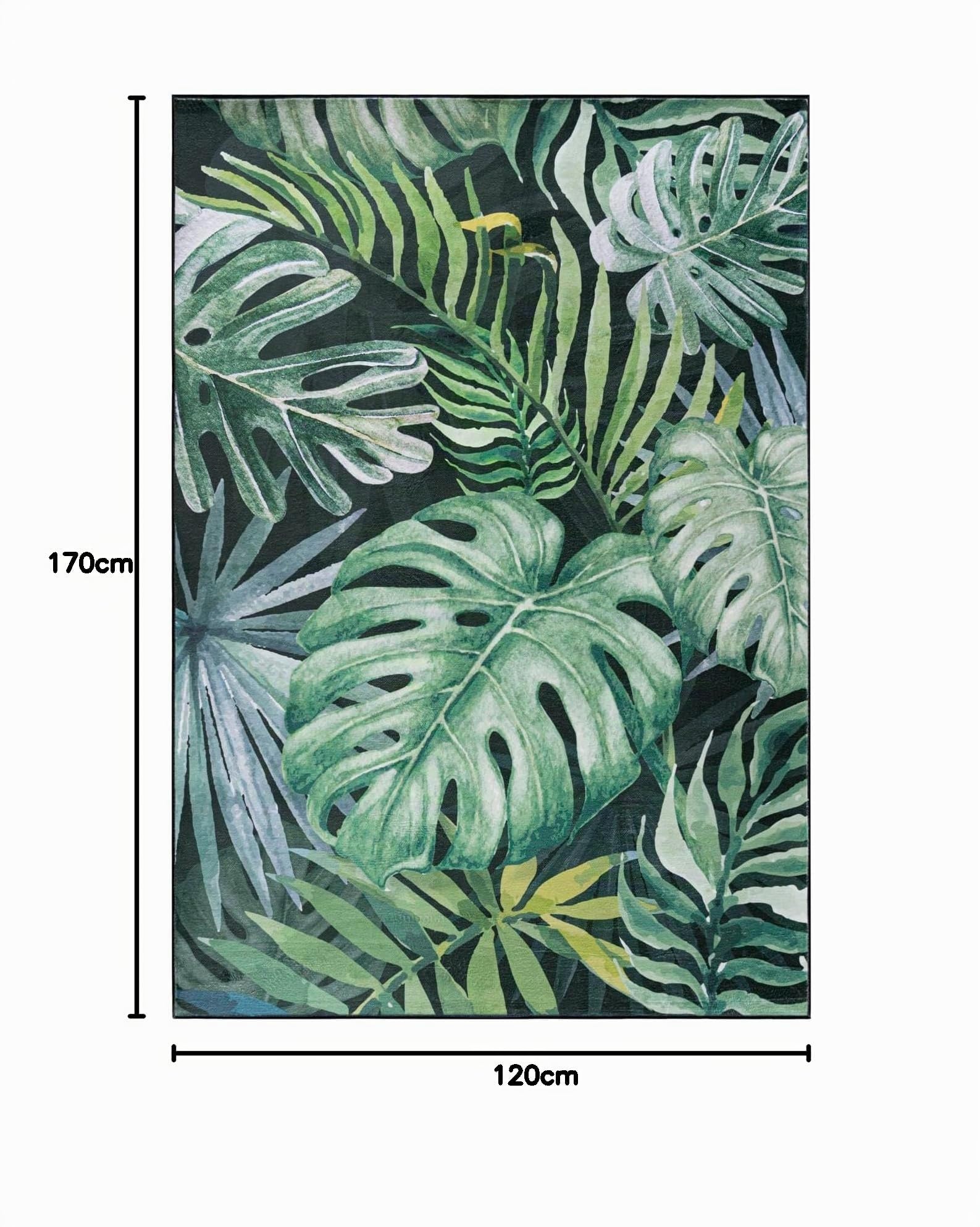 Mazovia Tappeto moderno, motivo Monstera, lavabile, antiscivolo, pelo corto, morbido, soggiorno, riscaldamento a pavimento, verde, 120 x 170 cm